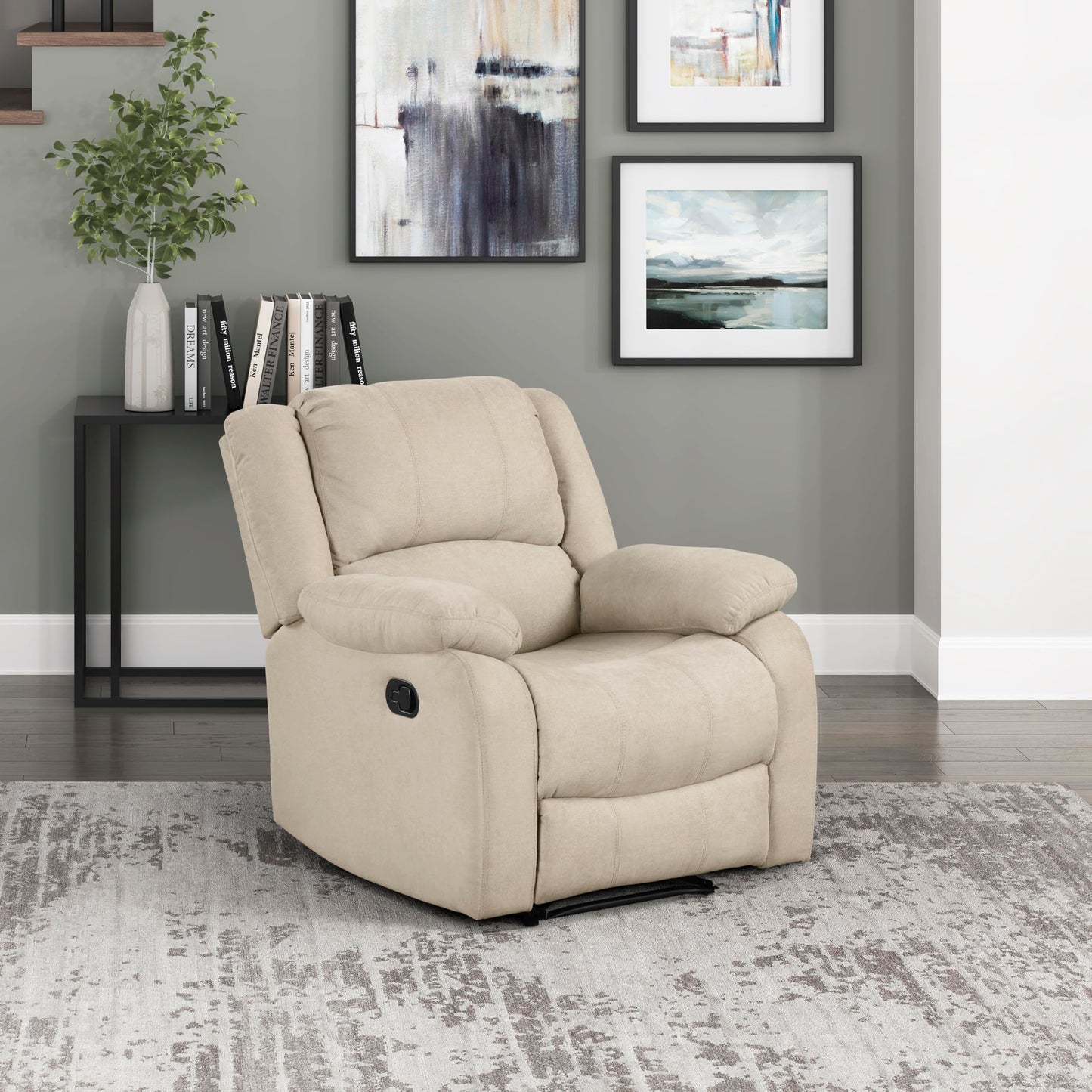 Lexicon Manual Recliner Sofa Chair, Home Theater Seating, Wall Hugger Manual Reclining Nursery Chair for Bedroom/Living Room/Office/Apartment, Oatmeal Textured Fabric