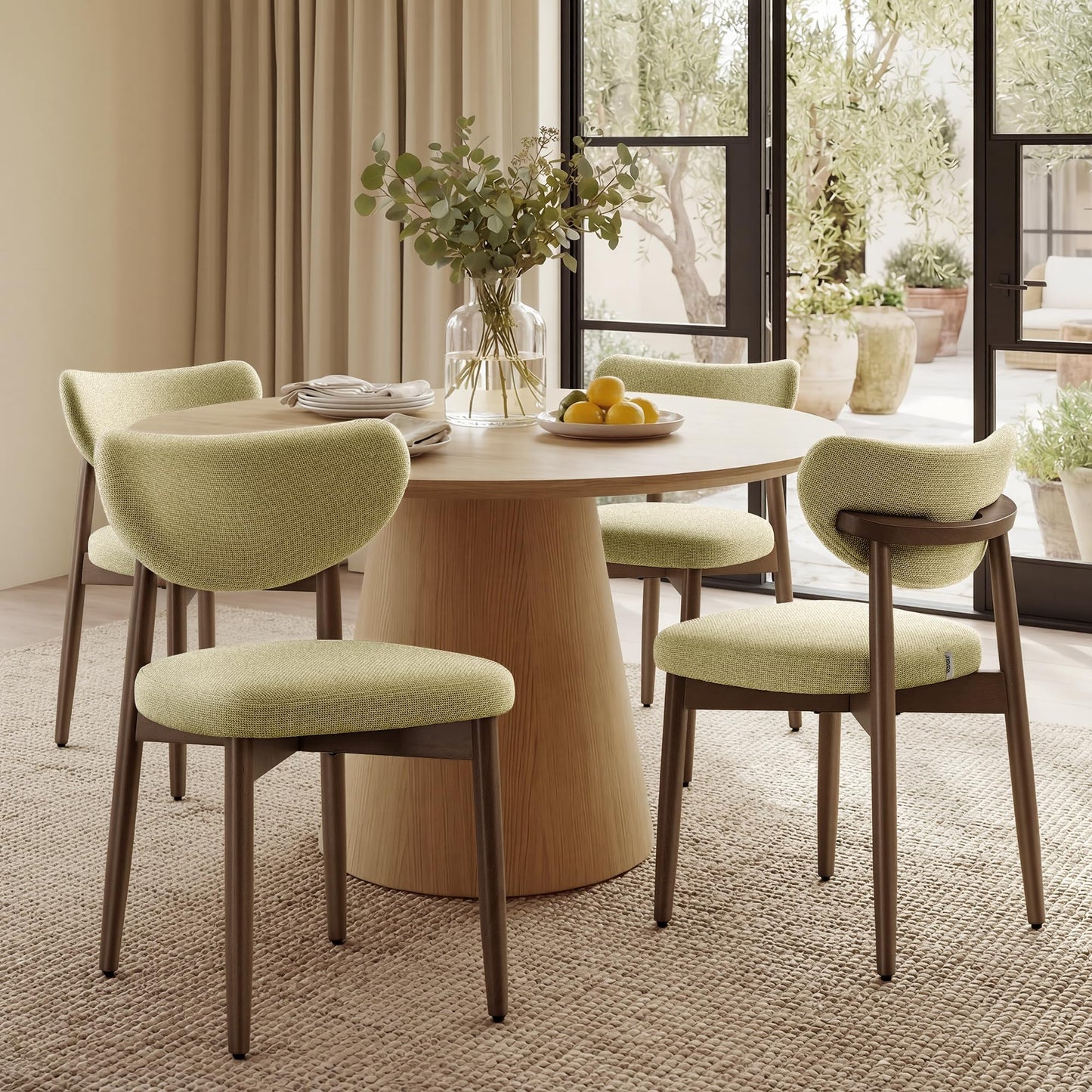 VASAGLE Wooden Dining Chairs Set of 4, Upholstered Kitchen Chairs with Solid Wood Legs, Ergonomic Curved Backrest, Built-in Handle, Mid Century Modern, for Kitchen Dining Vanity, Sage Green