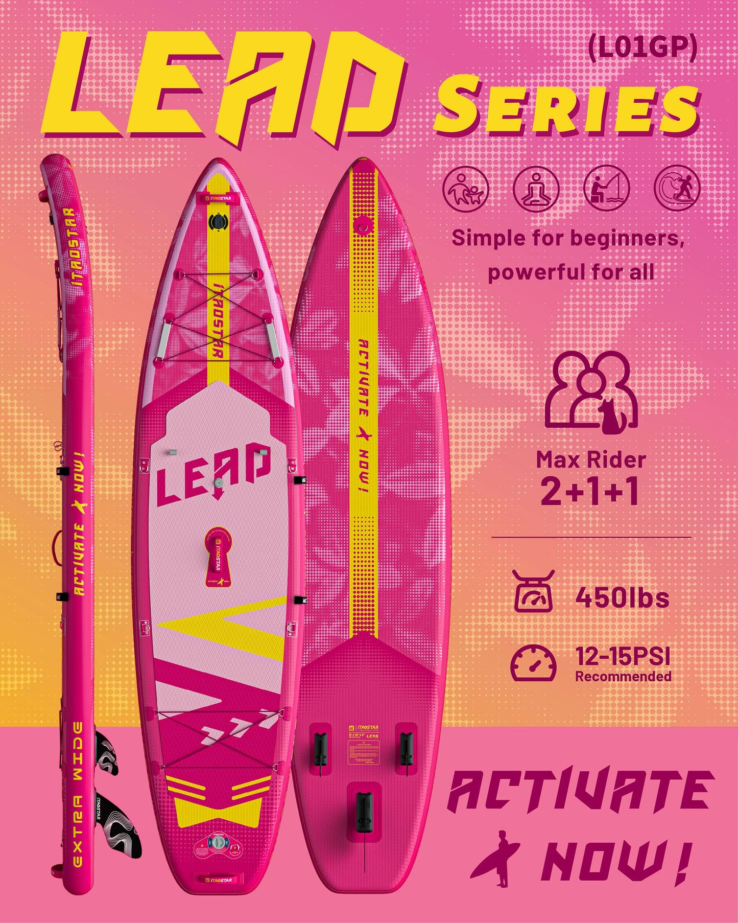 iTAOSTAR Lead 12' × 35" Inflatable Stand Up Paddle Board with Seat, Extra Wide SUP Board with 5 Fins Stable Design for Youth, All Skill Levels, Lakes, Oceans & Fishing