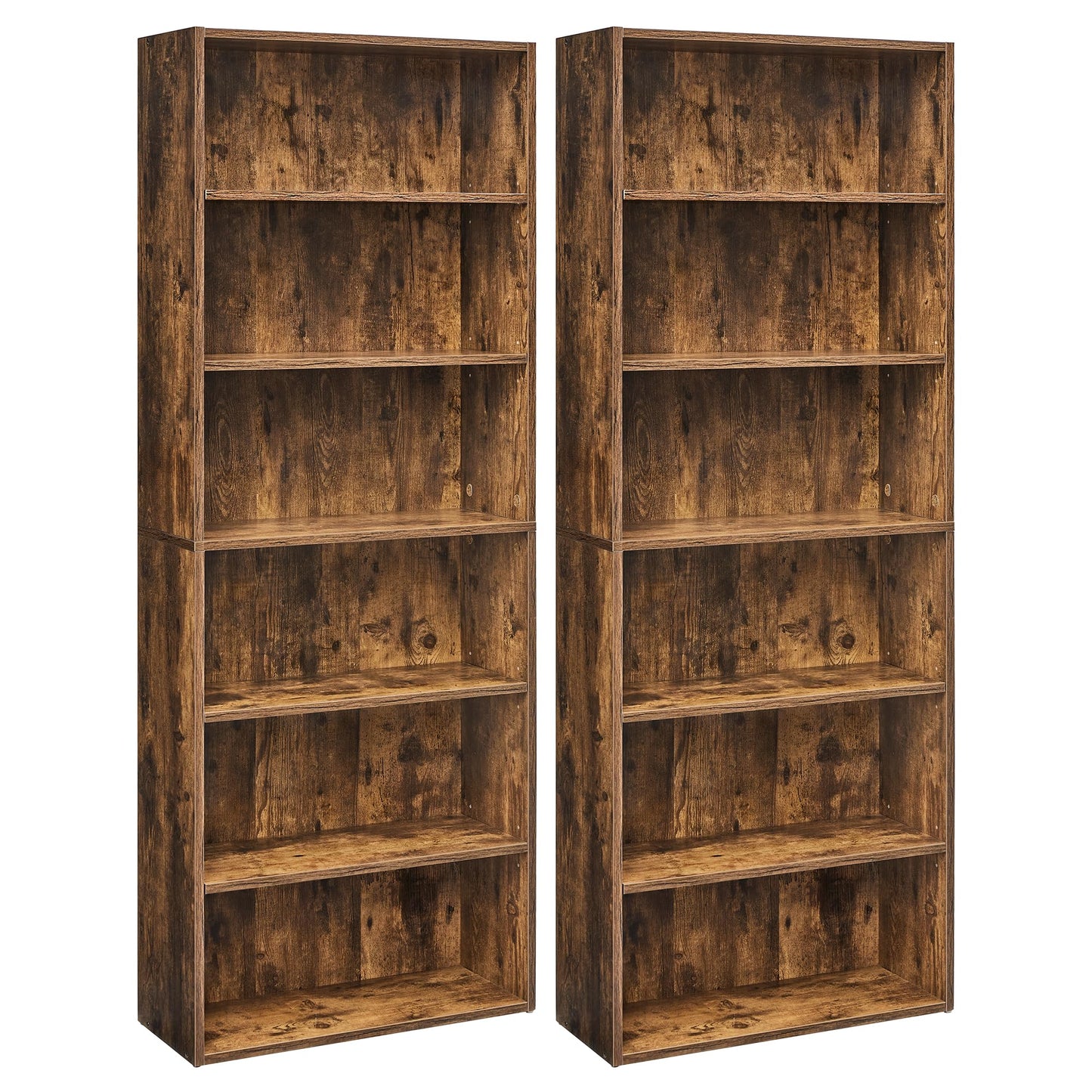 VASAGLE Set of 2 Bookshelves, 23.6 Inches Wide, 6-Tier Open Bookcases with Adjustable Storage Shelves, Floor Standing Units, Rustic Brown ULBC166X01-2