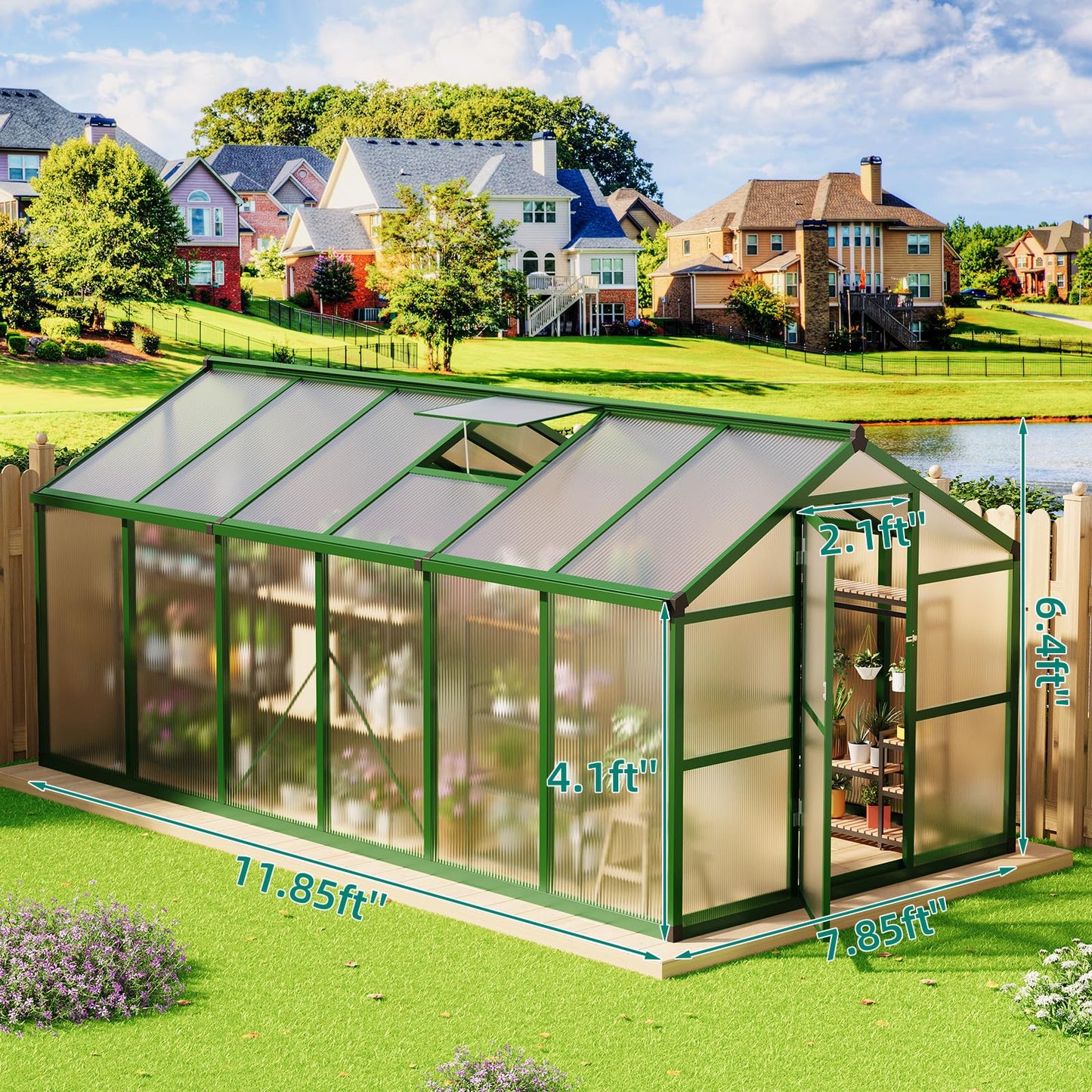 Garvee 8x12 ft Greenhouse - Aluminum Greenhouses for Outdoors, Large Polycarbonate Greenhouse with Roof Vent, Heavy Duty Walk-in Green Houses for Outside Garden, Backyard, Patio, Lawn, Easy Assembly