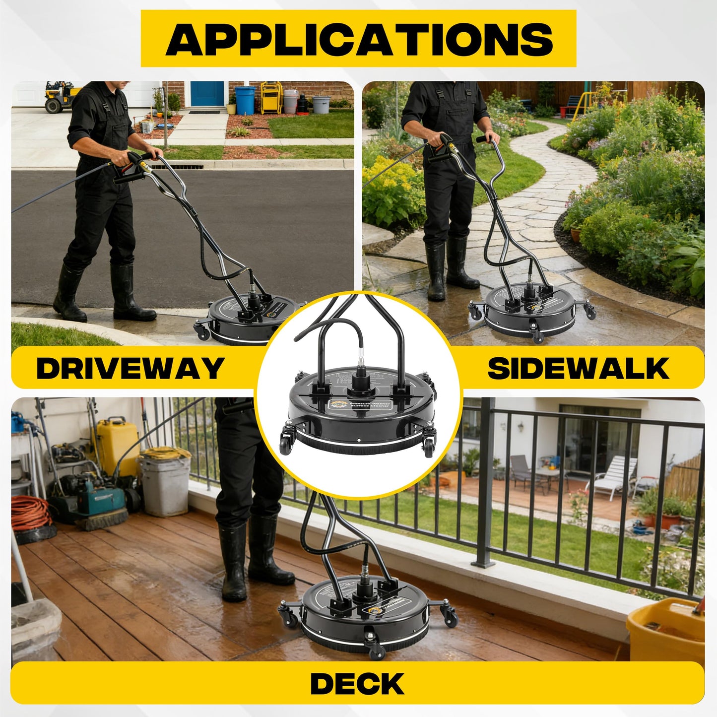 PWACCS 20" Pressure Washer Surface Cleaner with 4 Wheels and Dual Handle