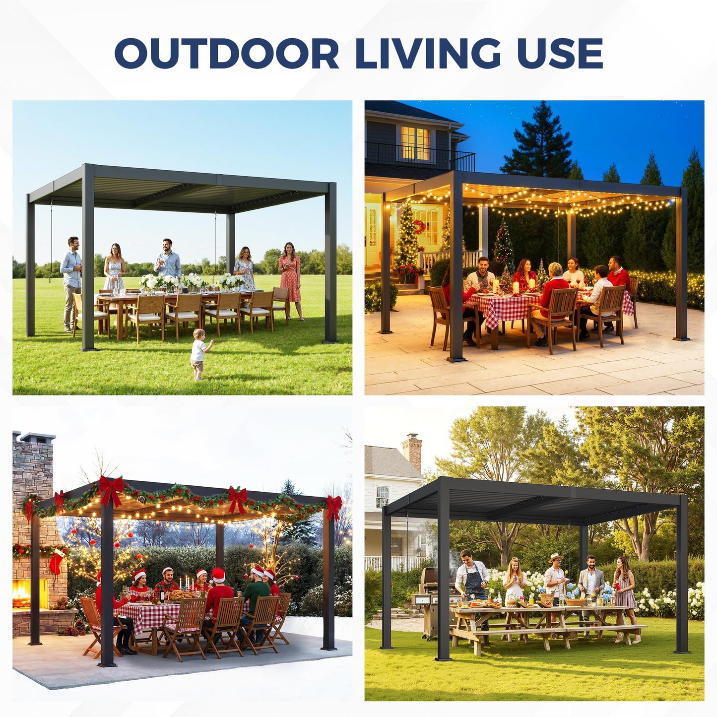 10' x 12' Louvered Pergola, Outdoor Pergola with Metal Adjustable Louvered Roof & Gutter System, Hardtop Patio Gazebo for Backyard, Patio, Garden, Dark Gray