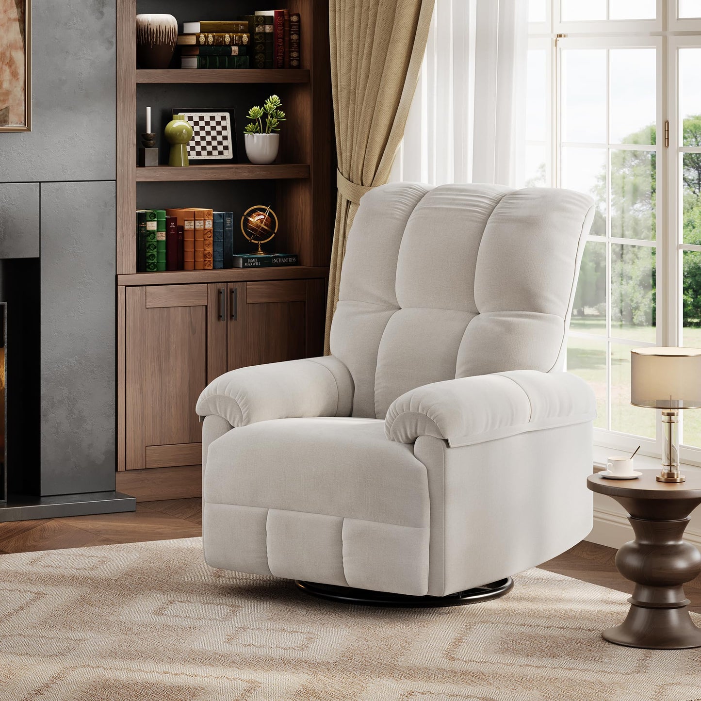 IDEALHOUSE Swivel Rocking Nursery Recliner Chair Rocker Recliner Glider Deep Seat PU Leather Sofa Chair with high Backrest for Nursery, Living Room, Bedroom & Home Movie Theater (Beige)