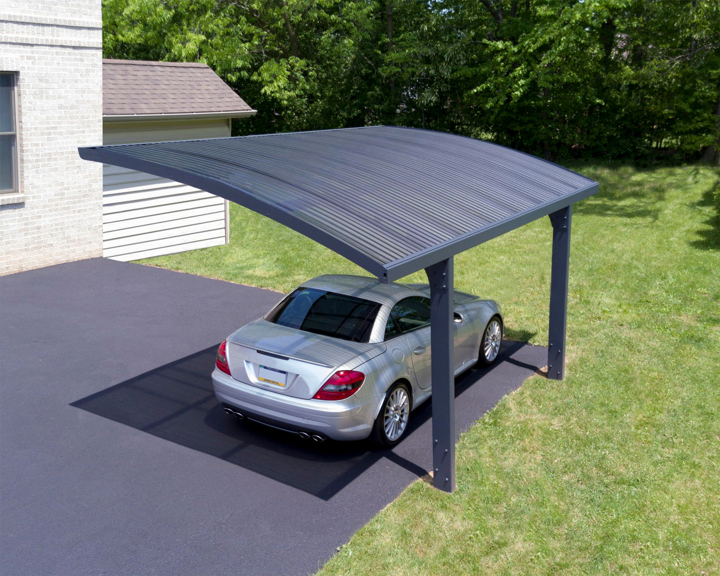 Palram - Canopia Arizona 10 Ft. x 16 Ft. x 9 Ft. Wing Single Carport Aluminum Metal Frame and Polycarbonate Panels Car Port for Outdoor Driveway Car, Truck, RV, Trailer, Boat Storage (Wave Gray)