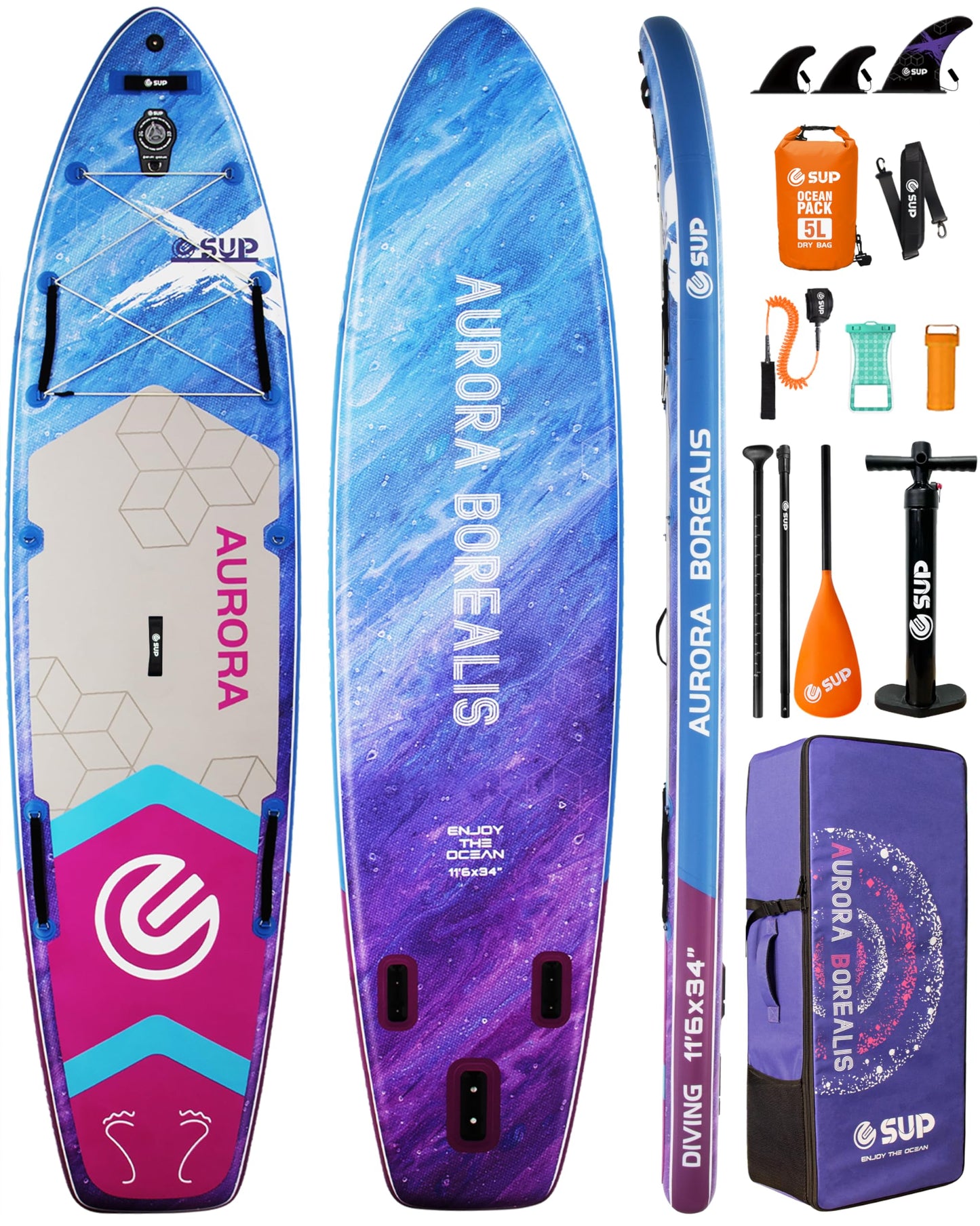 ESUP Extra Wide Inflatable Paddle Board 11’6" ×34/35" ，Super Stable Stand Up Paddleboards for 2 Person/Family/Large Size, Inflatable SUP with Paddle, Pump & Shoulder Strap