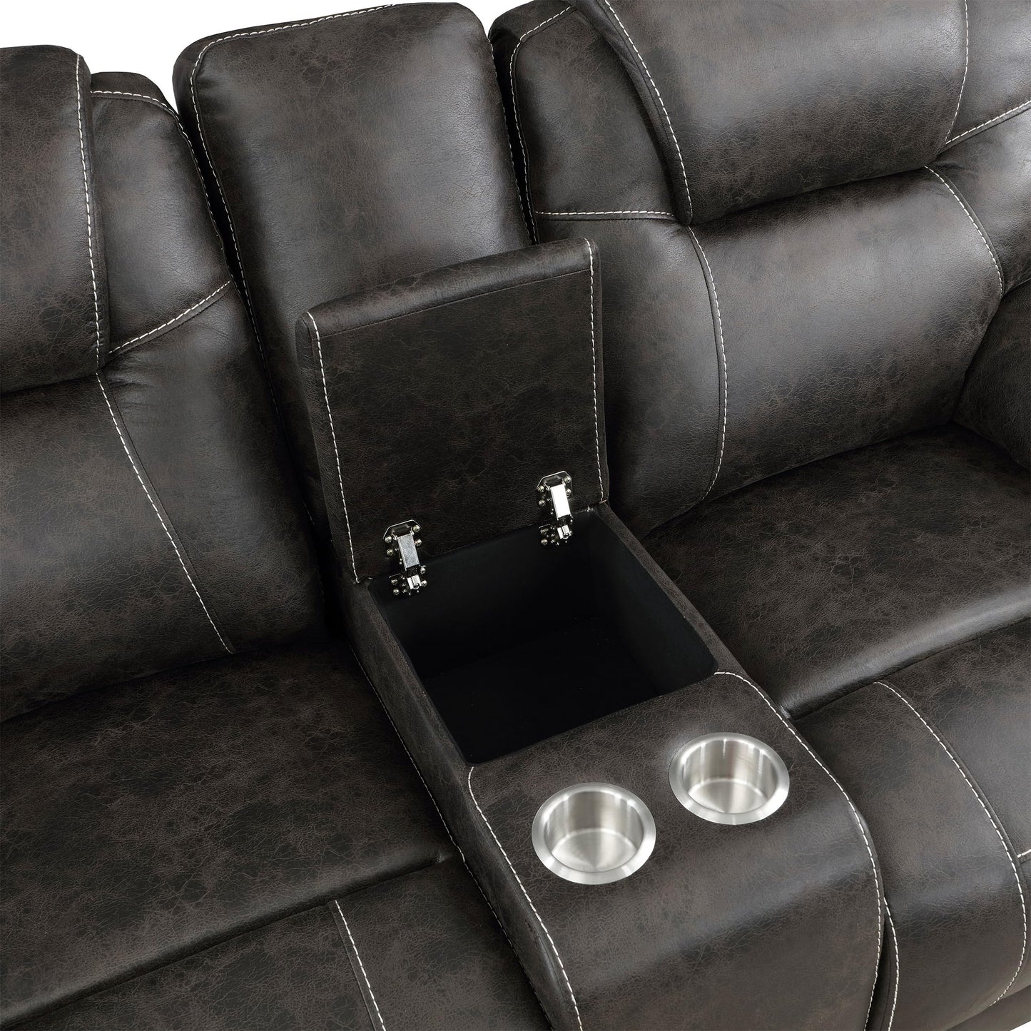 Lexicon Manual Double Reclining Loveseat, Polished Microfiber Manual Wall Hugger Loveseat Recliner for Living Room, Center Storage Console/Cup Holders/Pillow Top Arm, Easy Assembly, Chocolate
