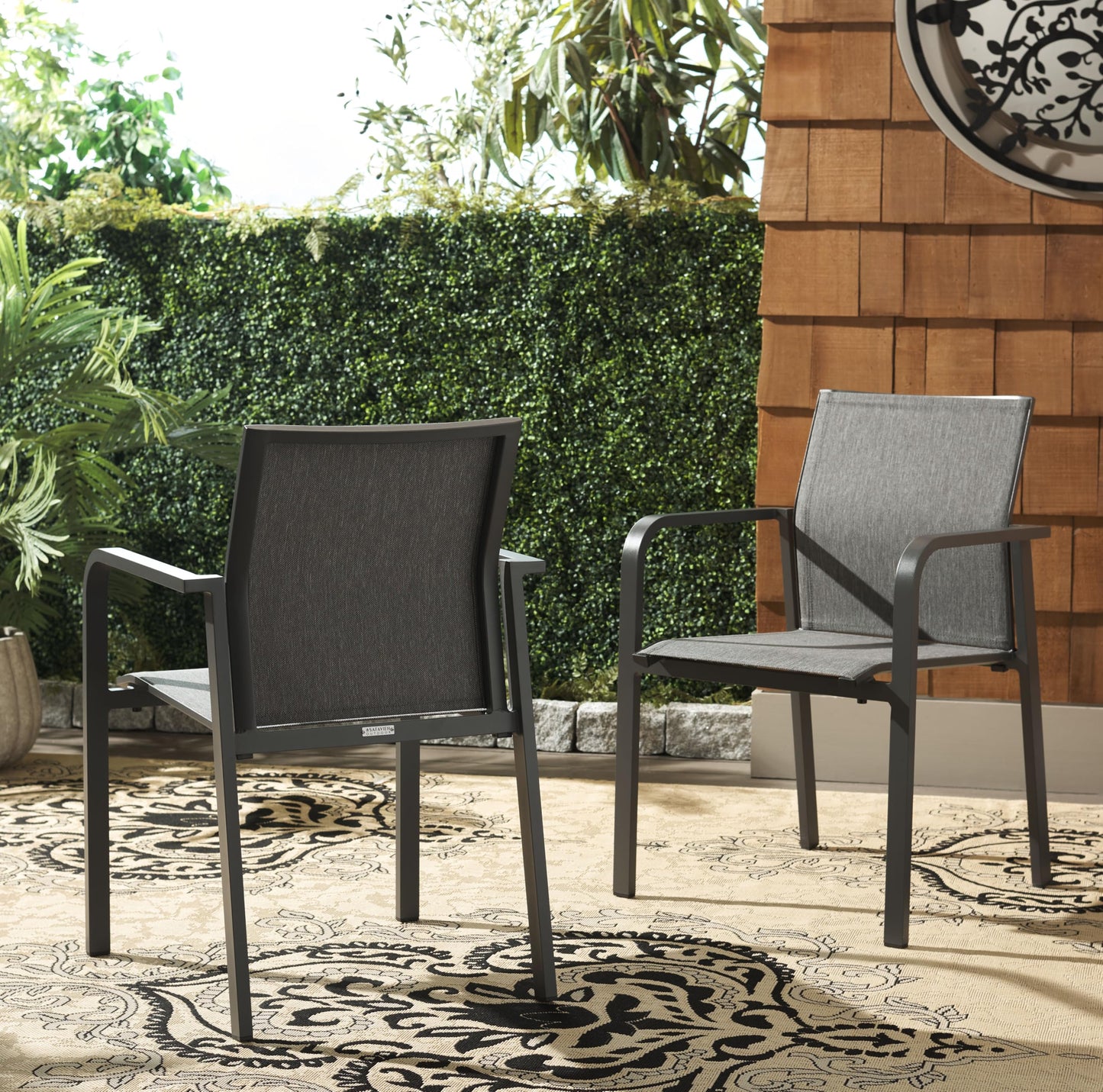 SAFAVIEH Outdoor Patio Furniture Dexter Grey Armchair Set of 2 (Fully Assembled)