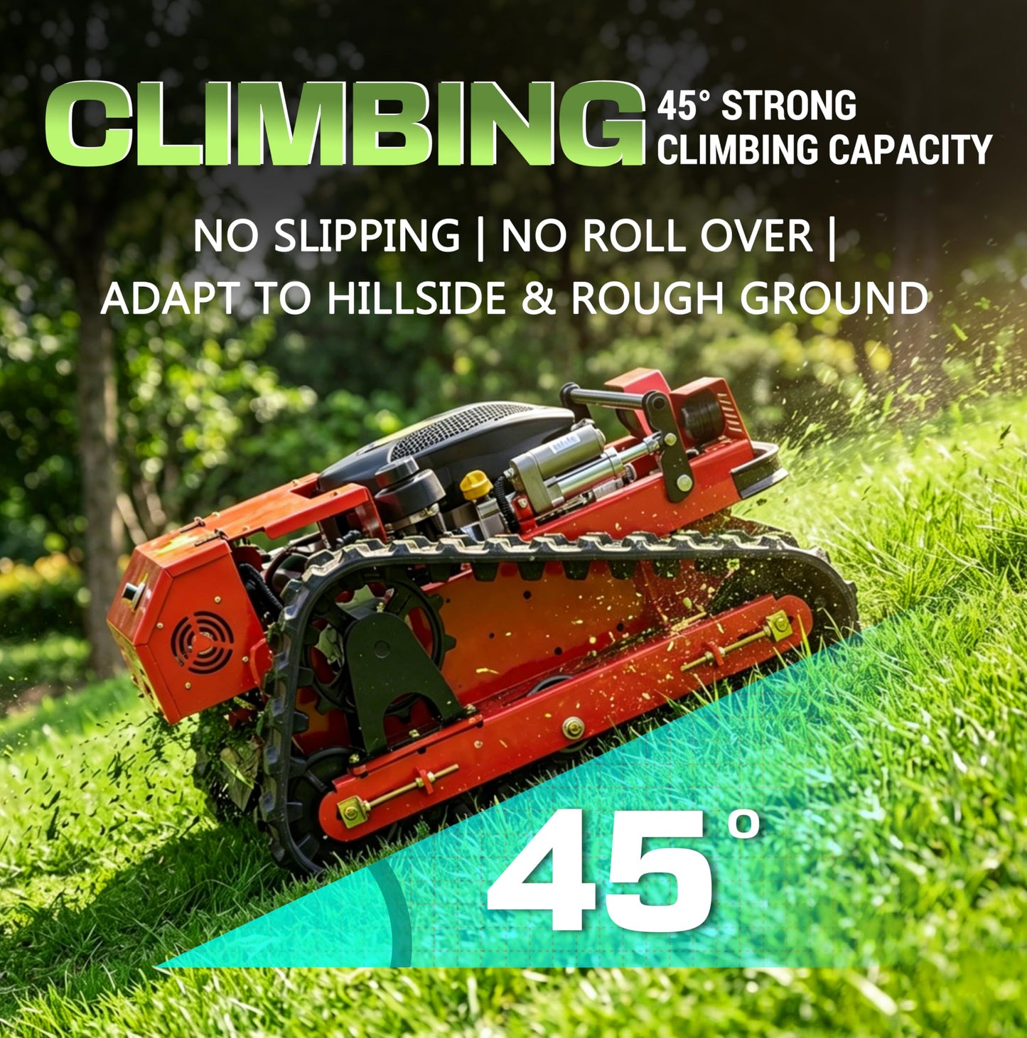 INFRONT Remote Control Lawn Mower - All Terrain Tracks, 45° Slope Climbing, Gas Electric Hybrid, High Power Strong Mower