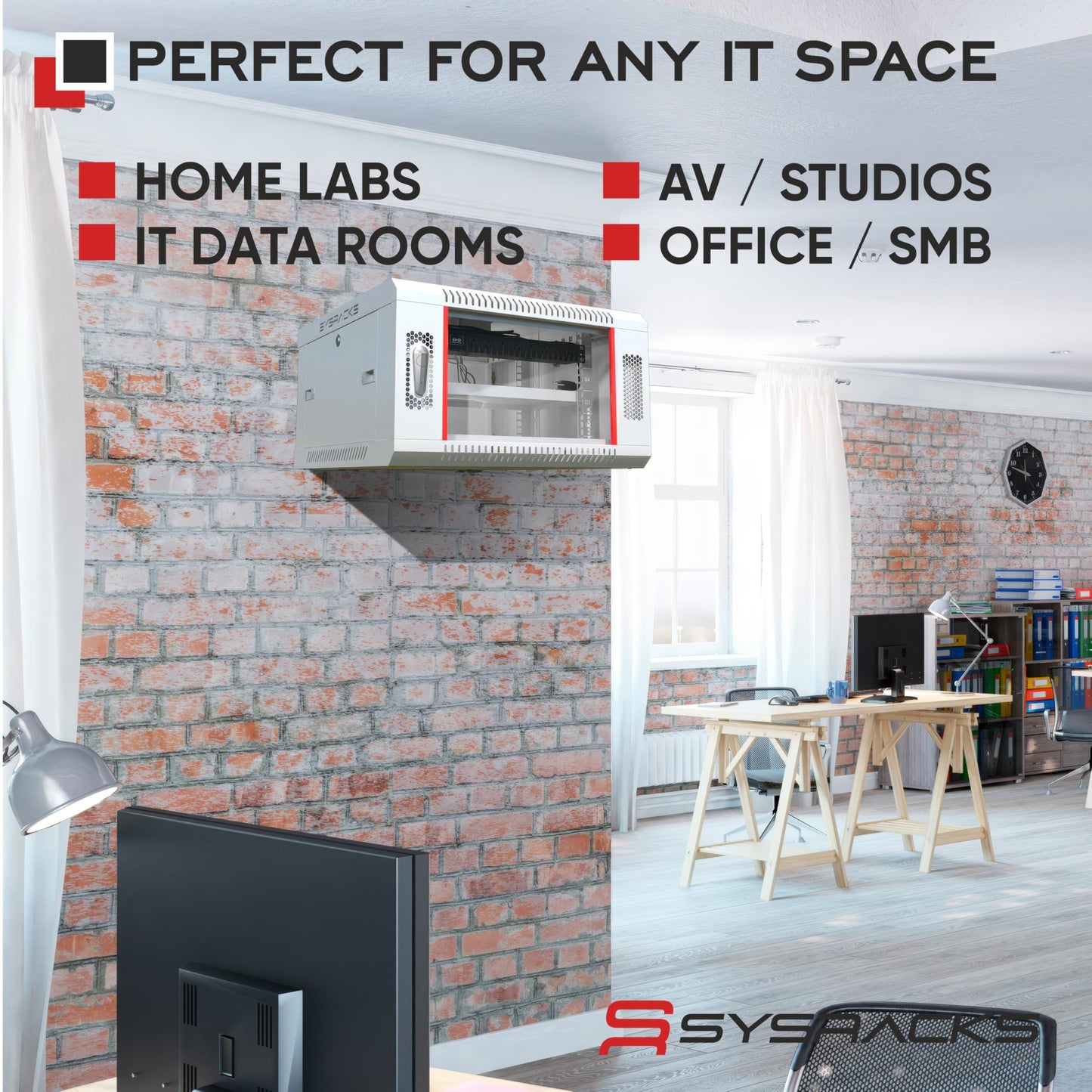 9U Wall Mount Server Rack Cabinet, 19” Locking Network Rack, 24” Deep, Glass Door, with Fan, PDU and Shelf