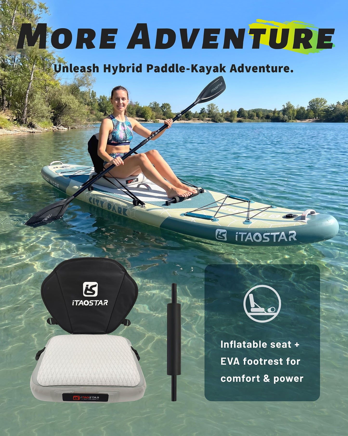 iTAOSTAR C03AP 35" Super Wide Paddle Board, More Fun Inflatable Paddle Board with 5 Fins, 12 Foot Stand Up Paddle Board with Premium SUP Accessories for Familly of All Skill Levels