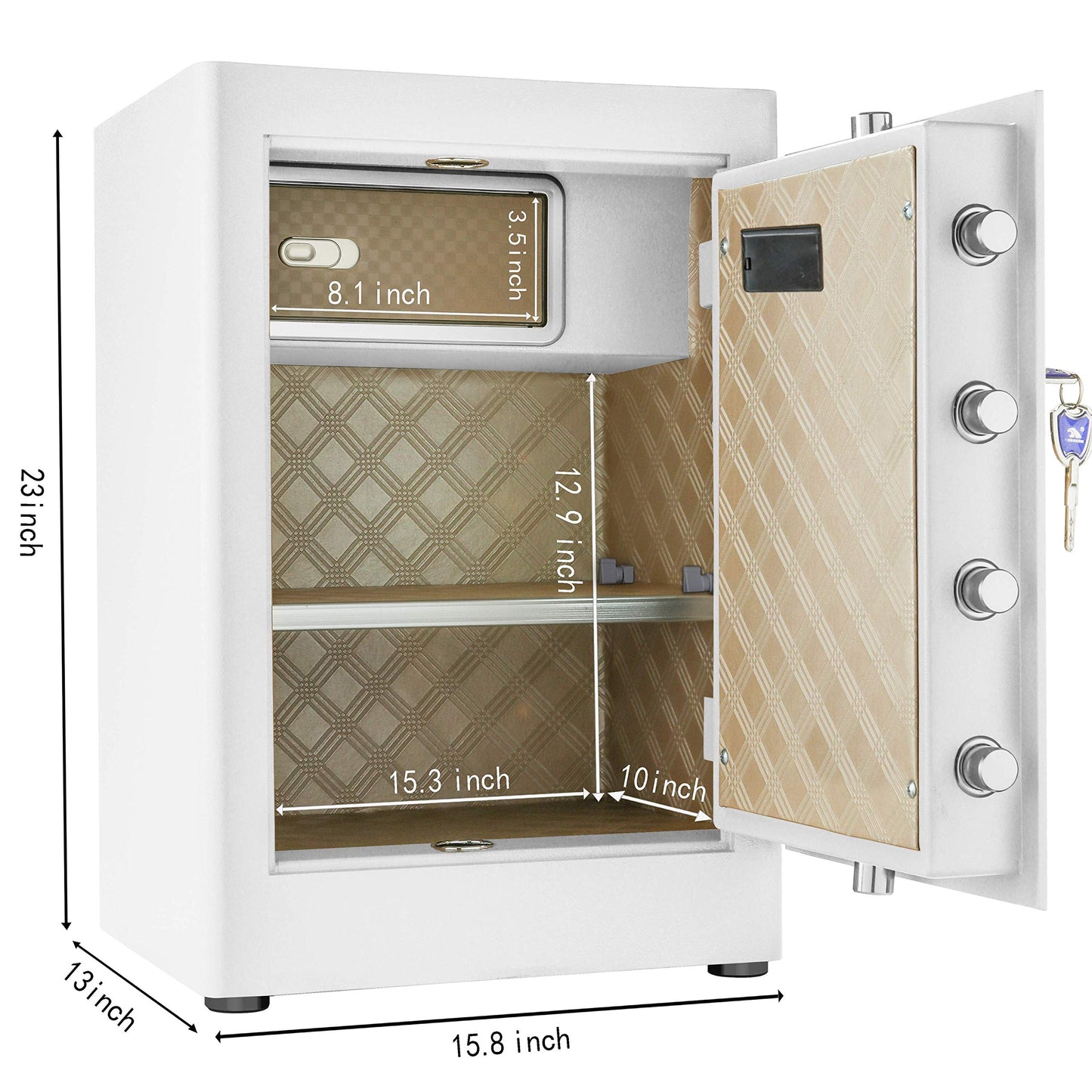 TIGERKING 2.05 Cu Ft Heavy Duty Security Home Safe – Digital Touchscreen Lock, Anti-Theft, Adjustable Shelves, Easy to Use, Ideal for Home or Office, White