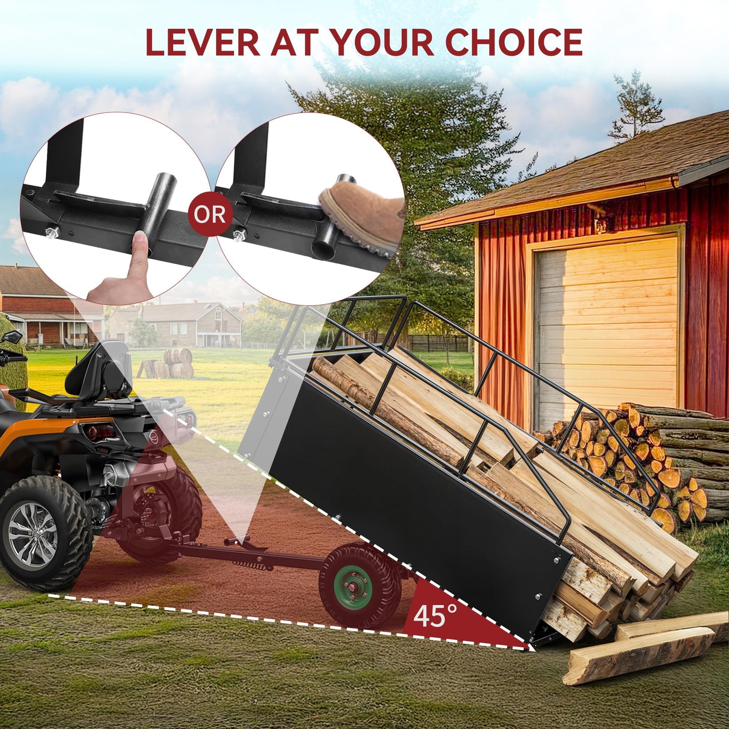 YITAMOTOR ATV Dump Trailer, Heavy Duty Tow Behind Dump Cart, Capacity 750lbs, 17.5 Cu.Ft. Yard Garden Trailer for Pull Behind Lawn Mower Trailer Tractor, Alloy Steel Shelf & Extra 5" Height Guardrail