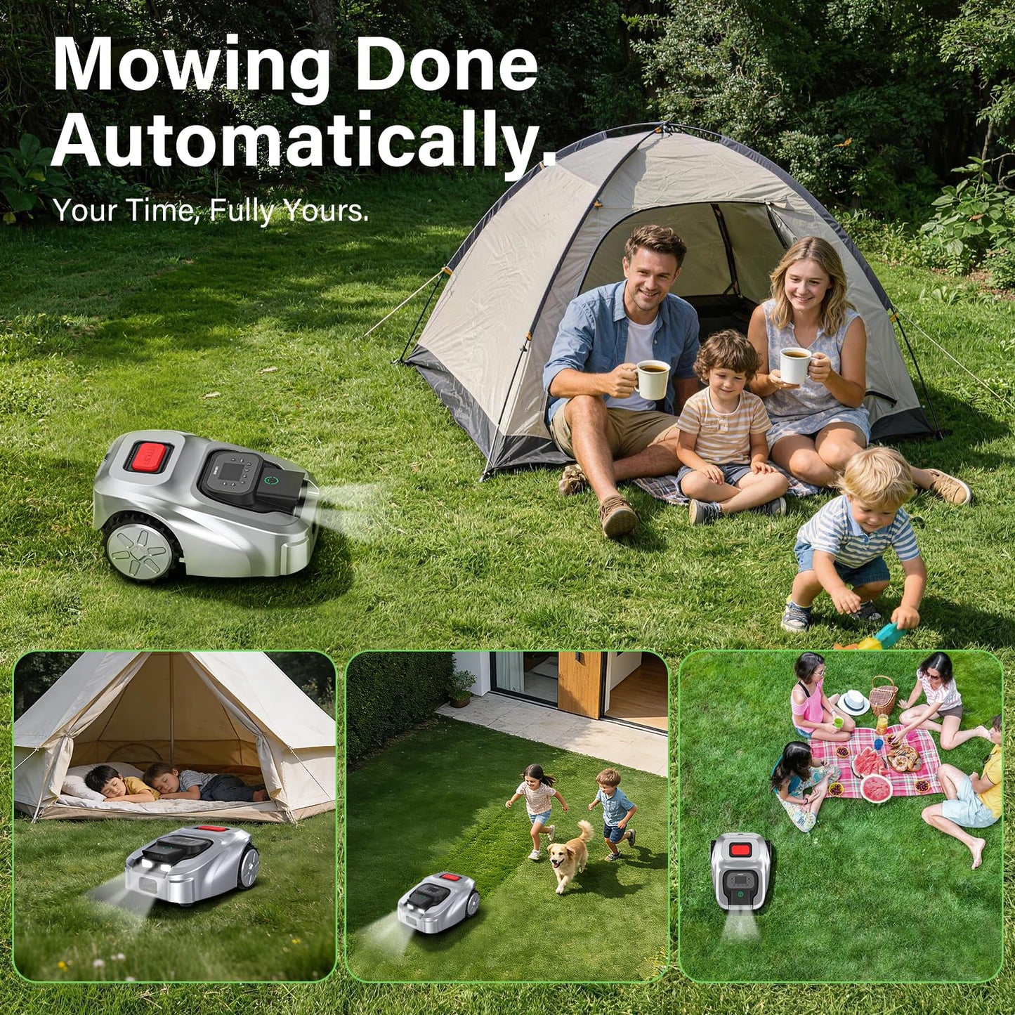 GS Robot Lawn Mower, Perimeter Wire Free RTK+ AI Vision Robotic Lawnmower for 0.25 Arce, Zero-Edge Cutting, Automated Mapping, APP Control, 3D Obstacle Avoidance, 60% Slope