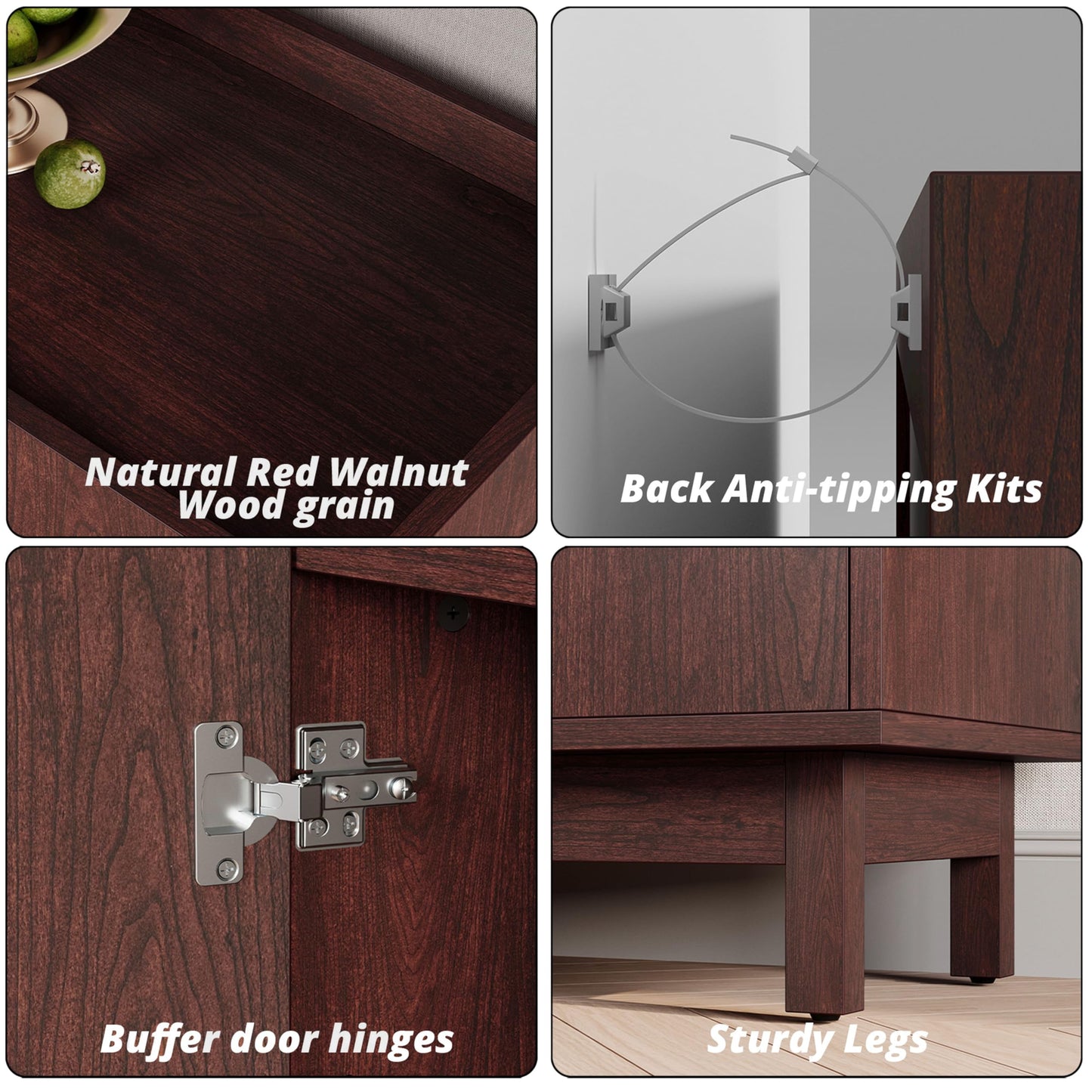 IRONCK Storage Cabinet with Grille Doors, Natural Red Walnut