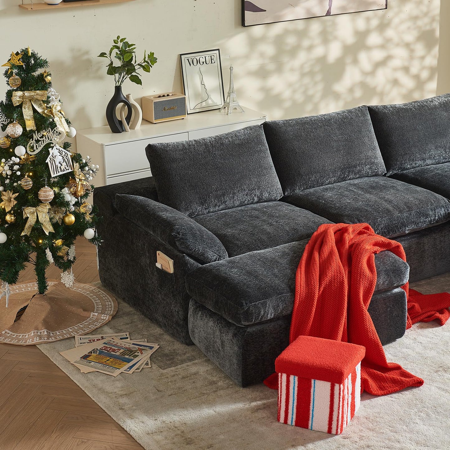 Vamcheer U Shaped Cloud Couch - Utra Soft Modular Sectional Sofa with 2 Movable Ottoman, Deep Seat Boneless Couches for Living Room, Bedroom, Office, No Assembly Required, Grey