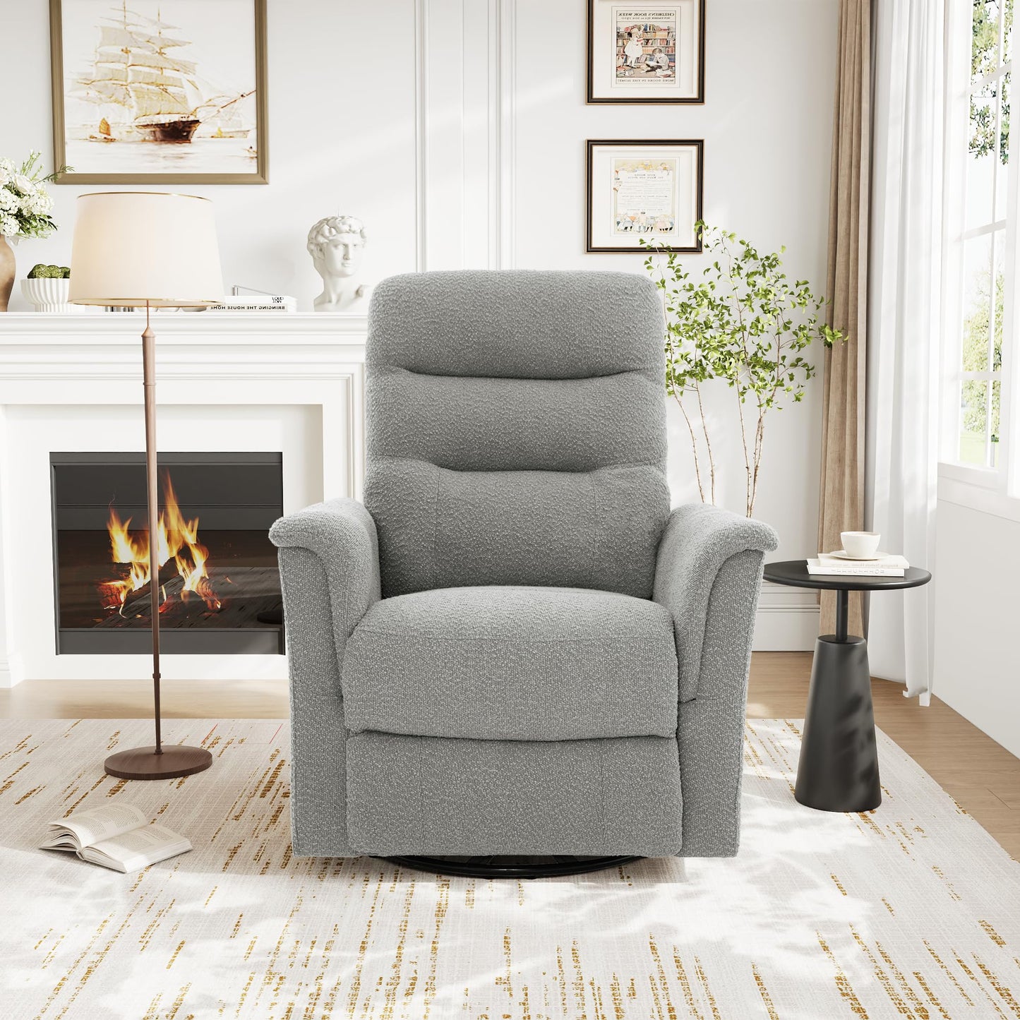 Merax Manual Recliner Chair Rocking & 270° Swivel Recliner with 8-Point Massage Function and Adjustable Backrest, Chenille Recliner for Living Room, Nursery, Bedroom, Grey