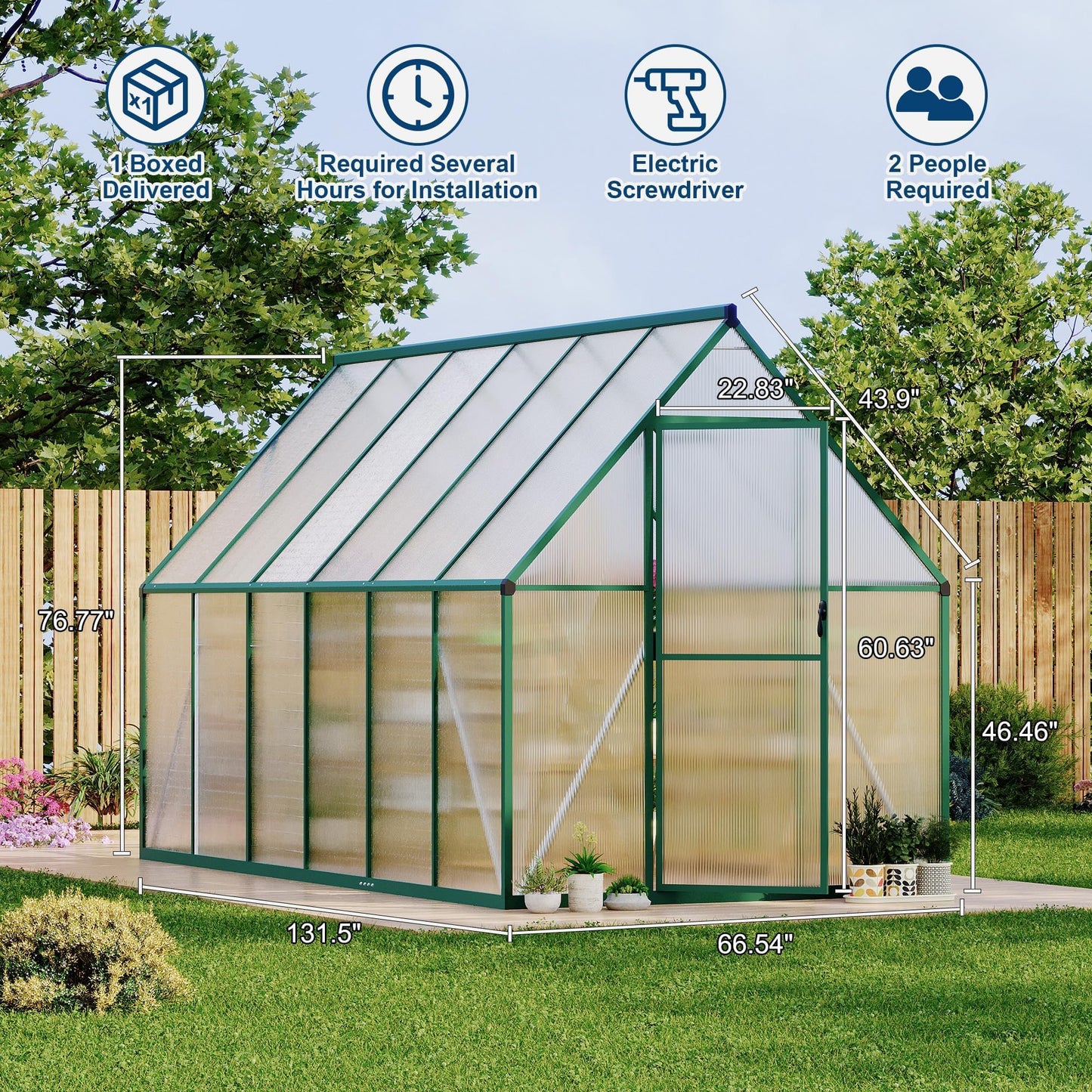 Heavy-Duty 6x11 FT Polycarbonate Greenhouse Kit for Outdoors, All-Weather Walk-in Plant Shelter with Swing Doors, Roof Vent, UV Panels, Fast Setup, Secure, Spacious Gardening