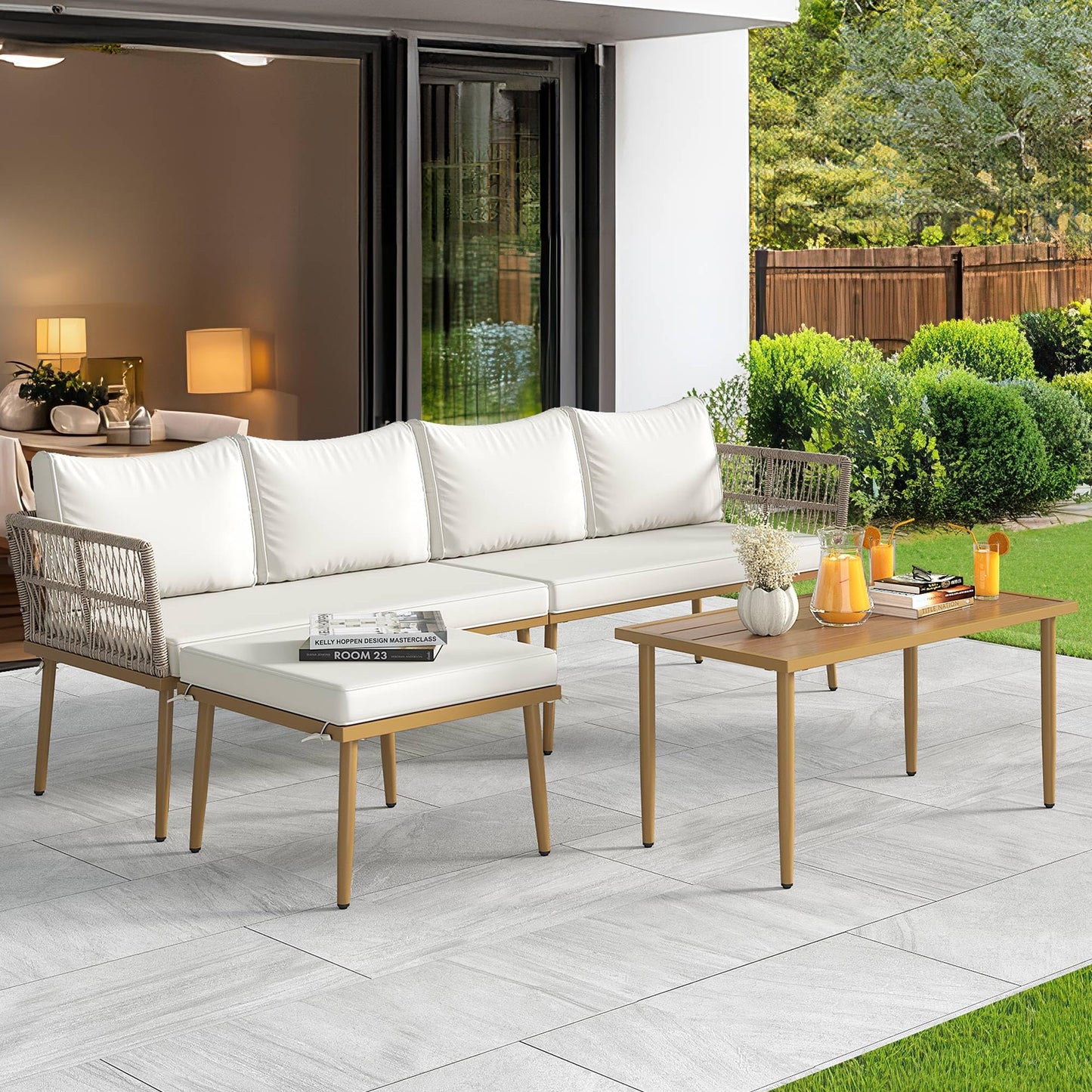 YITAHOME 6 Pieces Patio Furniture Set with Coffee Table & Washable Cushions, Wicker Rattan Conversation Sectional Set for Garden Yard Pool Beige