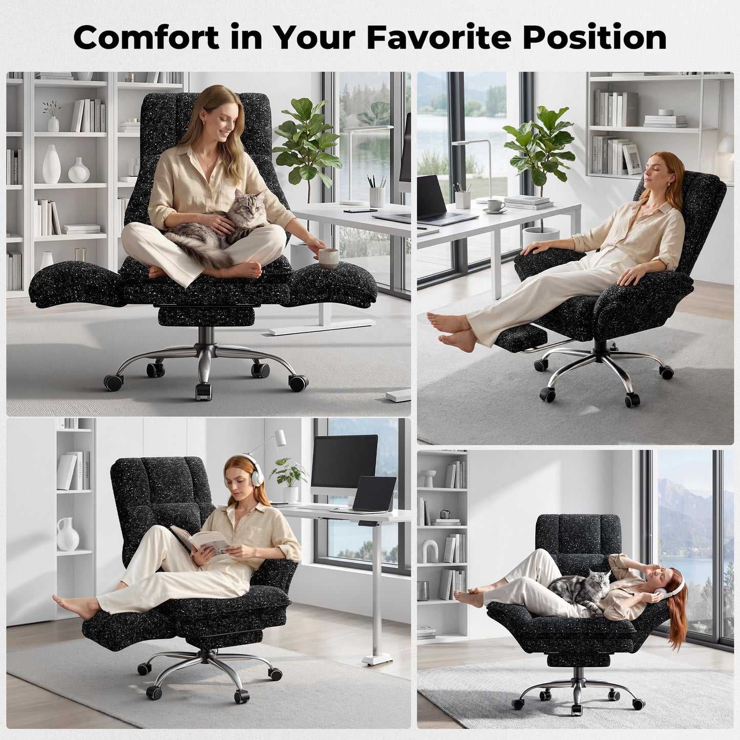 HOMRELEXA Big and Tall Office Chair, Flip Armrests for Pets & Cross Legged Sitting, Executive Ergonomic Computer Gaming Chair with Foot Rest, Gliter Fabric Wide Seat Reclining Desk Chair