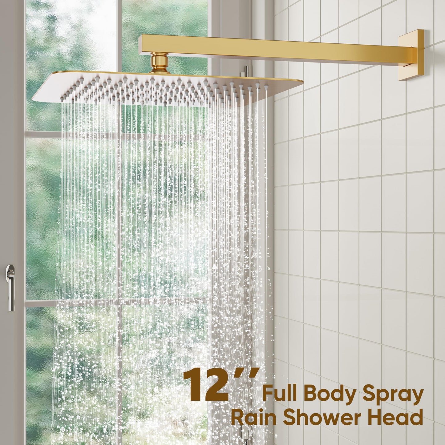 ESNBIA Gold Shower System, 12 Inches Shower faucet Set with Pressure Balance Shower Valve, High Pressure Gold Shower Head and Handle Set, Wall Mounted Shower Fixtures, Brushed Gold