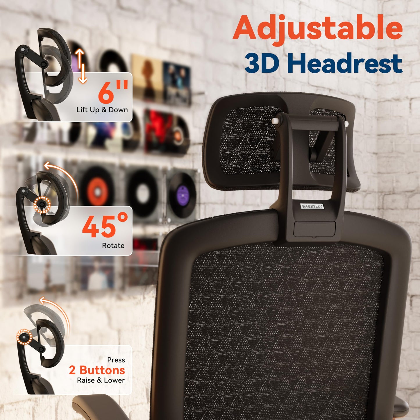 GABRYLLY Ergonomic Office Chair, High Back Home Desk Chair with Flip-Up Arms, 3D Headrest, Thick Sponge Seat &90-120° Recline, Big and Tall Mesh Executive Chairs for Man Woman, Black Woodgrain