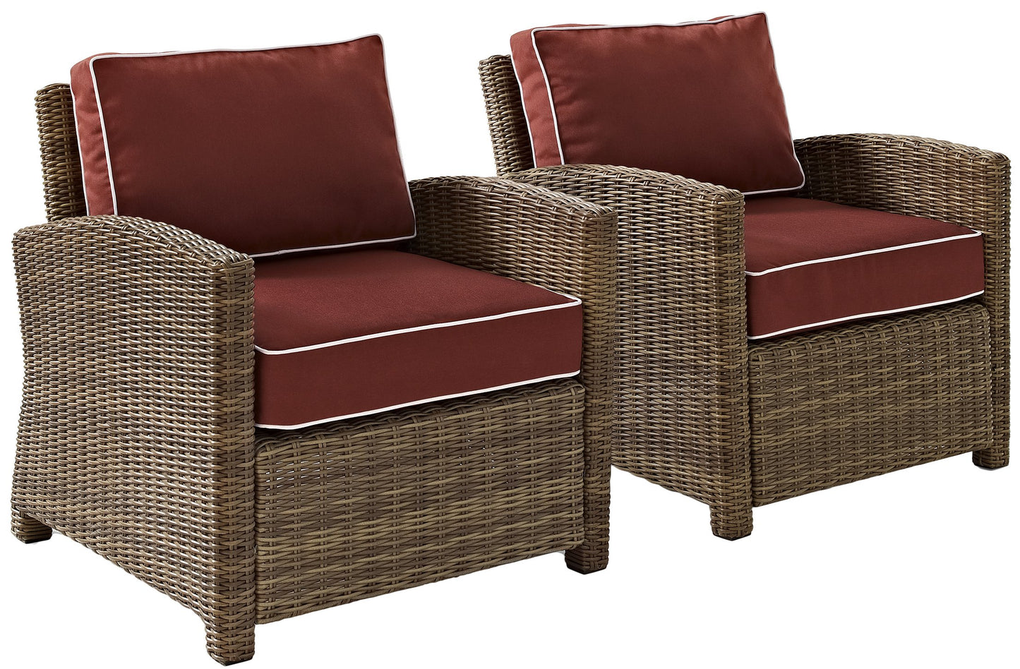 Crosley Furniture Bradenton 2-Piece Outdoor Chair Set, Wicker Patio Chairs for Conversation, Porch, Deck, Brown with Sangria Cushions