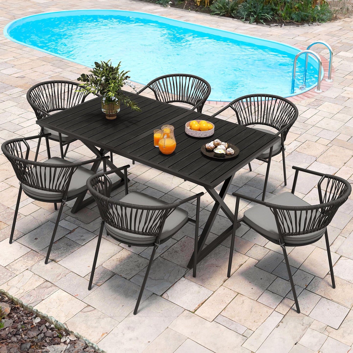 YITAHOME Outdoor Dining Chairs Set of 6 with Cushion, Stacking Chairs Set of 6 All-Weather Outdoor Chair Wicker Patio Armchairs Bistro Chairs Set Rattan Chairs Set for Garden Backyard Poolside