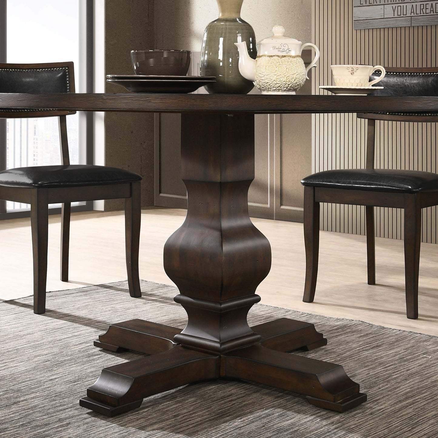 Roundhill Furniture Havre Pedestal Base Round Dining Table, Espresso