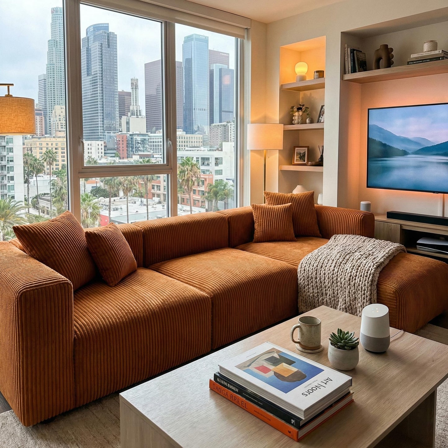 Acanva Convertible Modular Sectional Sofa with Movable Ottomans, Free Combination Corduroy Couch for Living Room Apartments, L-Shaped, Yellow