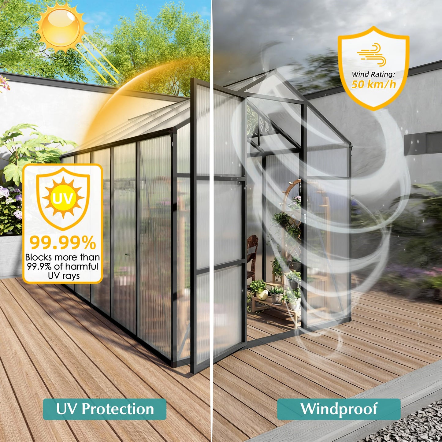 6x14FT Polycarbonate Greenhouse Kit, Aluminum Frame Walk in Garden Greenhouse with Vent Windows & Rain Gutter, UV Resistant Plant Nursery House for Backyard Patio Plant Growing Shelter Large