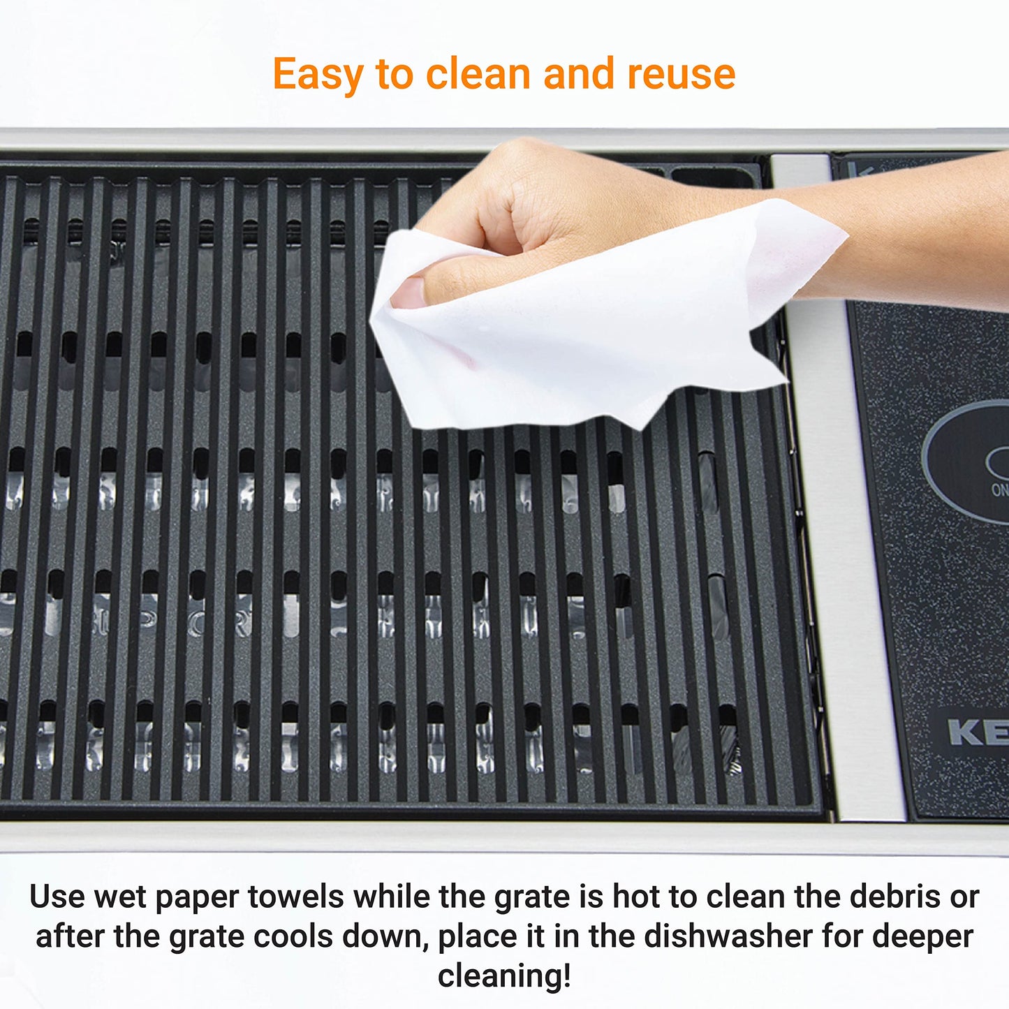 Kenyon No-Lid Built-In Electric Grill, Stainless Steel Grill With Single Burner, Quick Heat Up, Digital Touch Panel, UL-Approved For Indoor And Outdoor Use, Dishwasher Safe Grate, 120V