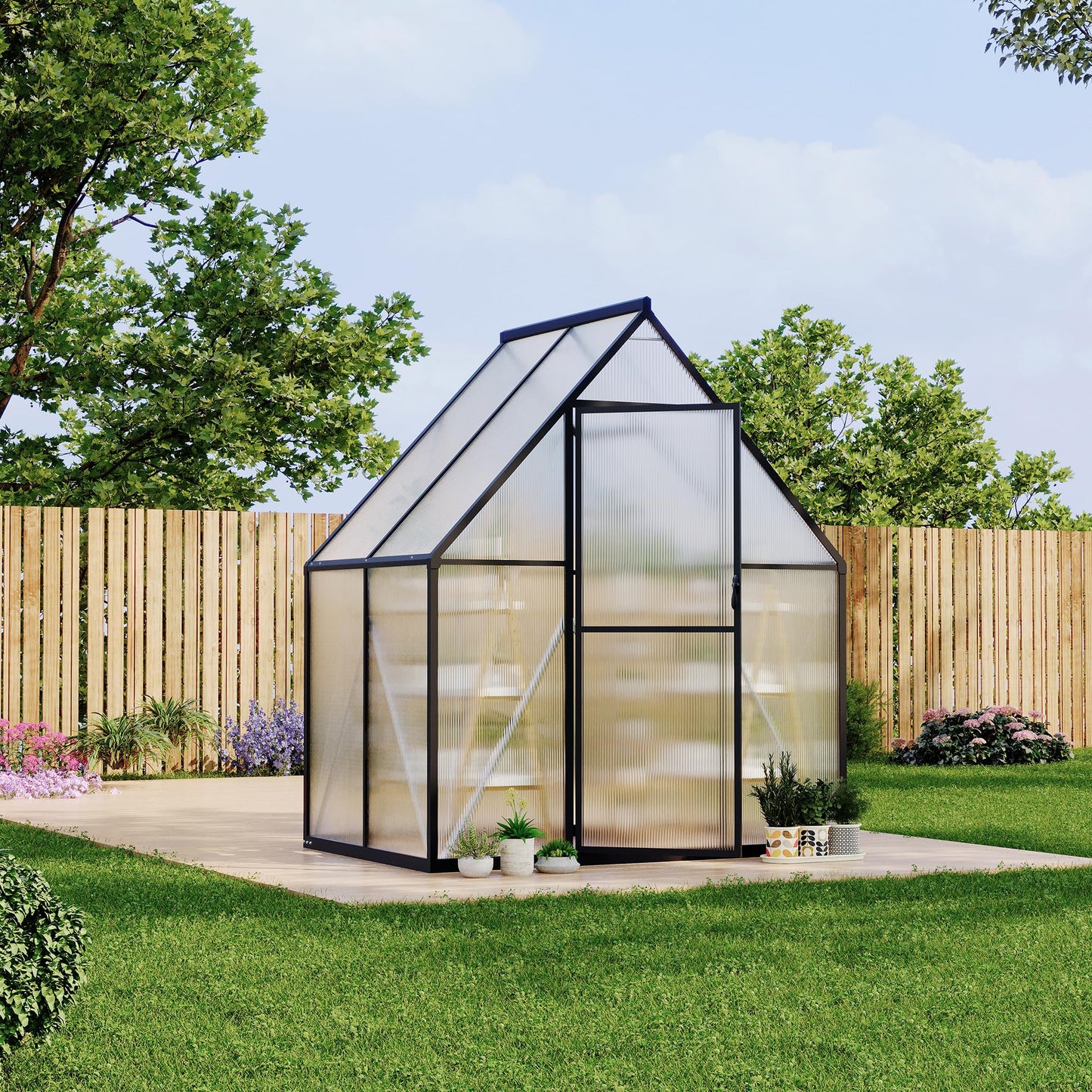 GarveeLife 6X4FT Polycarbonate Greenhouse with Aluminum Frame, Polycarbonate Greenhouse for Outdoors, Greenhouses with Ventilation and Rain Gutter, Aluminum Large Walk-in Greenhouses for Outside