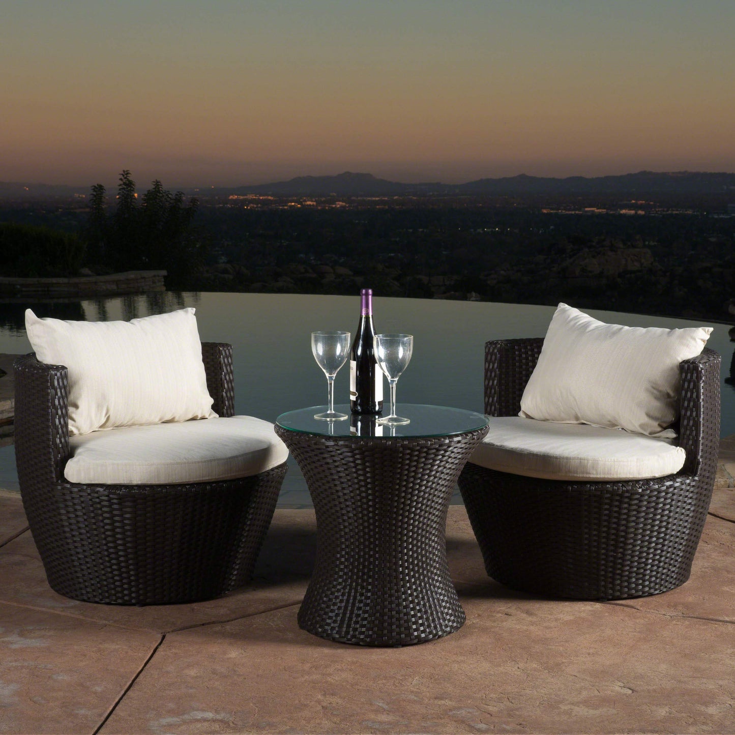 Christopher Knight Home Kono PE Wicker Chat Set, 3-Pcs Set, Brown