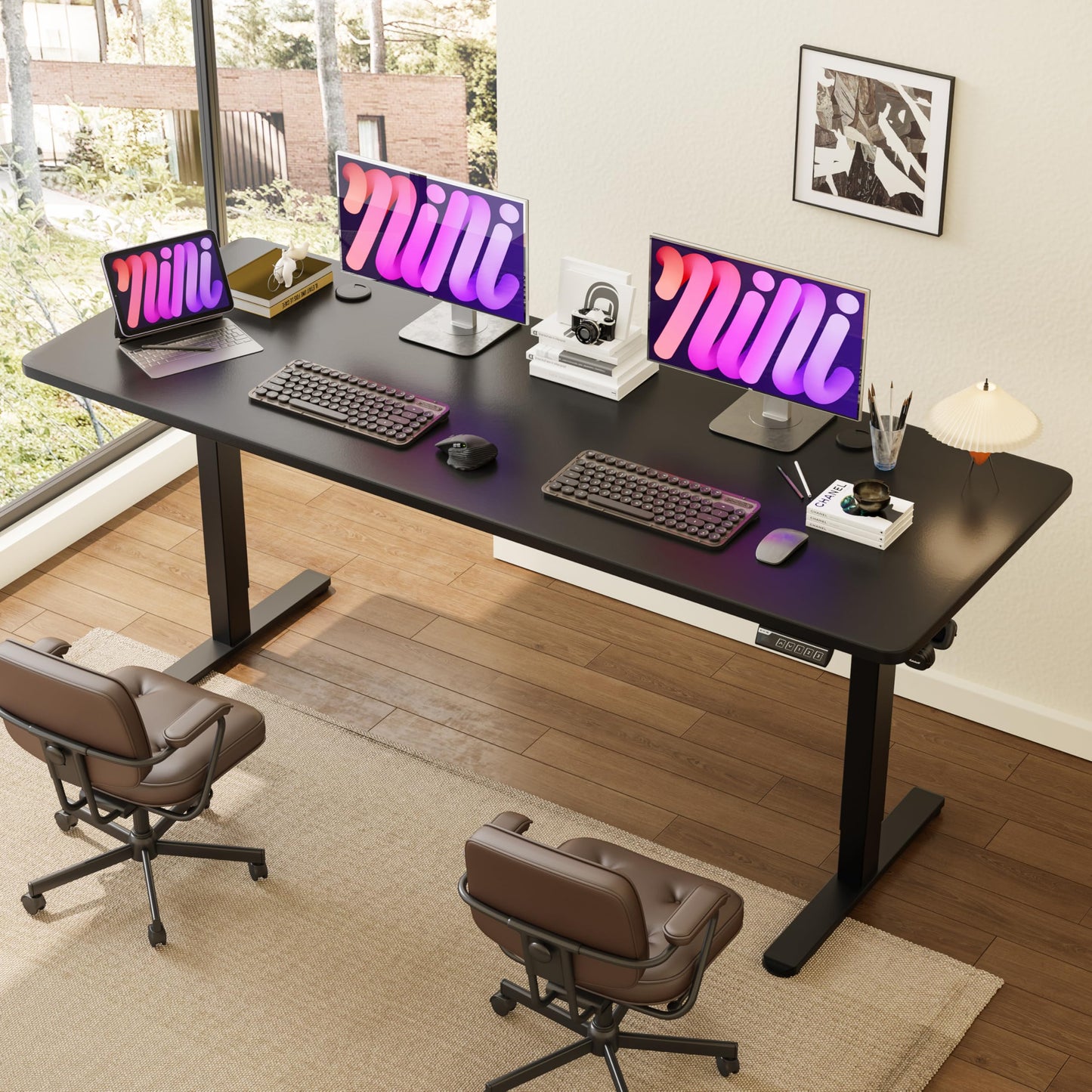 Monomi 79" Electric Standing Desk for Home Office - Large Adjustable Height Desk with 178 lbs Weight Capacity, 3 Memory Presets, Quiet Motor, Anti-Collision (Black)