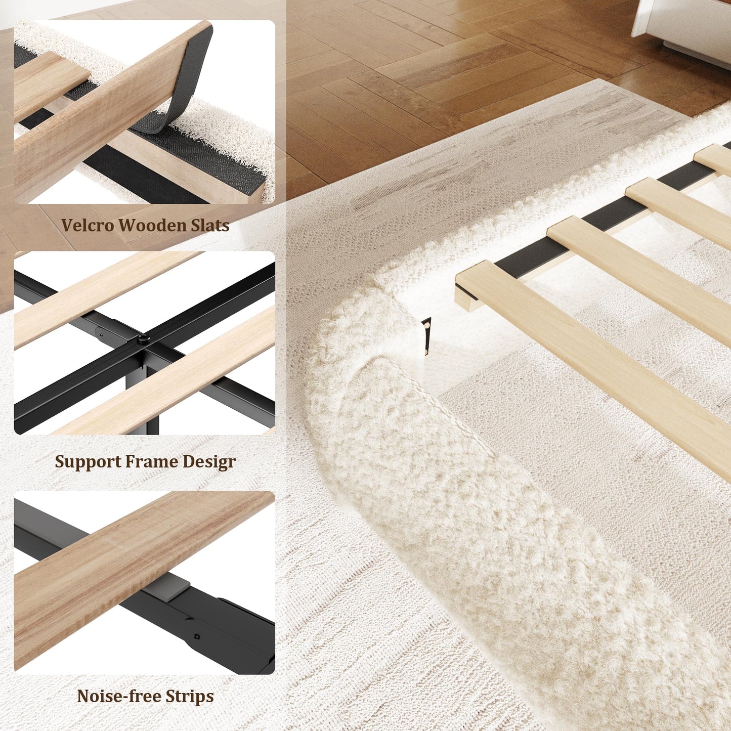 Sismplly Full Size Cloud Bed Frame with Adjustable Padded Headboard (43.3"-45.3"), Boucle Fabric, Upholstered Platform Bed, Modern Soft Bed Base, No Box Spring Needed, Easy Assembly, Beige