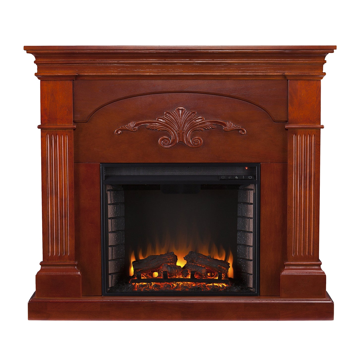 SEI Furniture - Sicilian Harvest Electric Fireplace - Mahogany - Transitional Design, Brown Glass and Wood - Ideal for Living Room, Bedroom (FE9277)