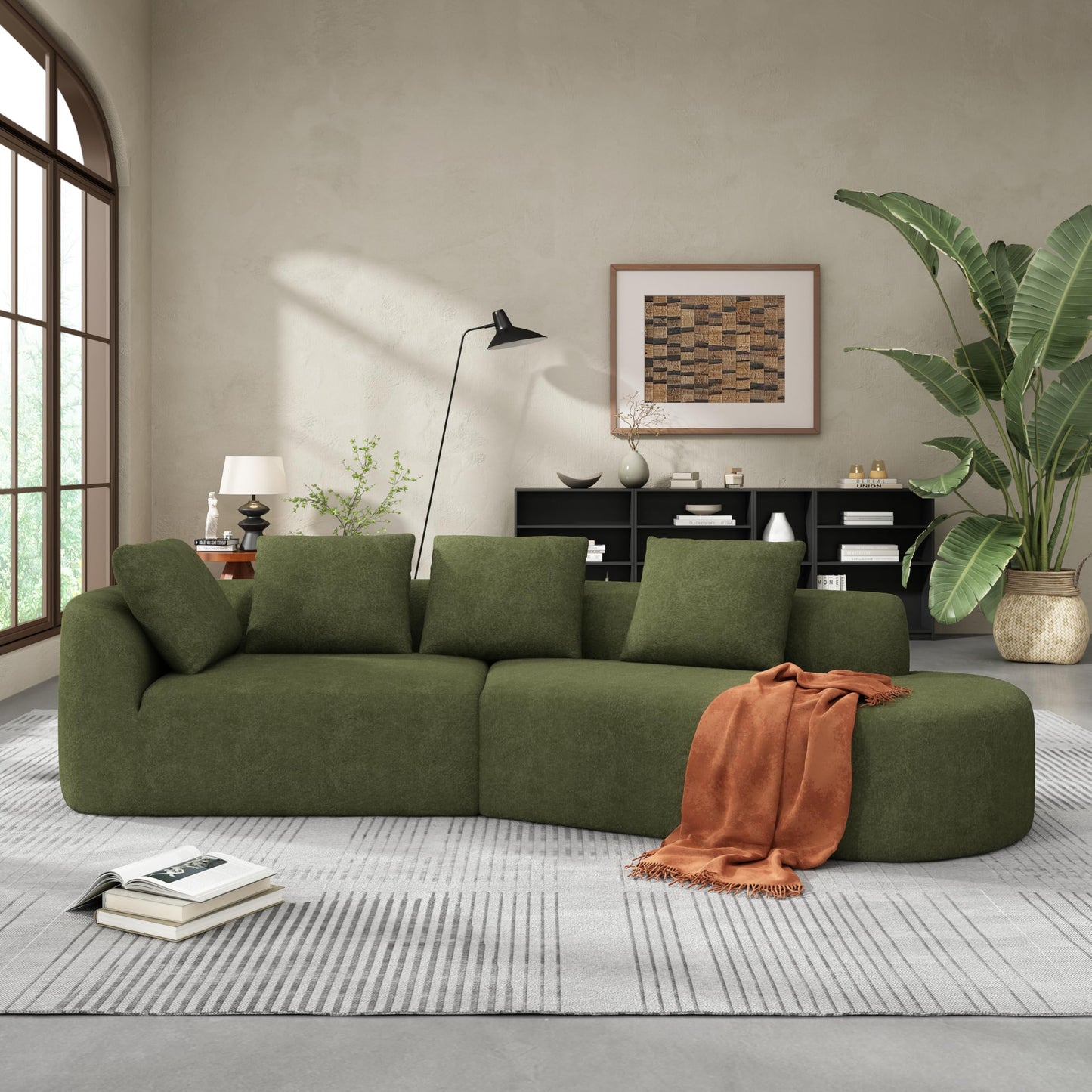 Christopher Knight Home 116" Modern Curved Sectional Sofa 2 Piece Set with Chaise Lounge, High-Density Compressed Sponge Couch, Fully Assembled Right Hand Facing Sofa for Living Room Lounge, Green