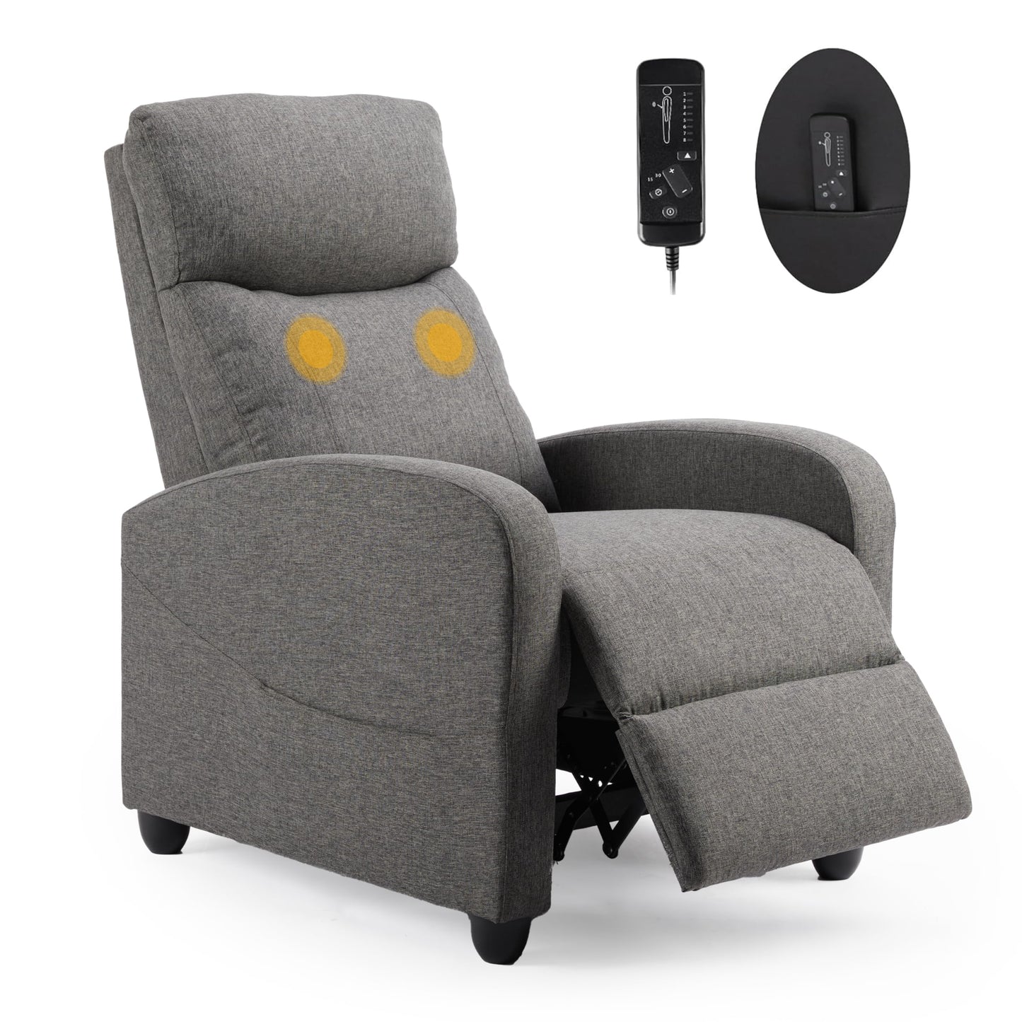 HealSmart Adjustable Push Back Massage Recliner Chair, Soft Fabric Lounge Sofa for Reading & Relaxing, Perfect Home Theater Chair for Living Room & Bedroom, Grey
