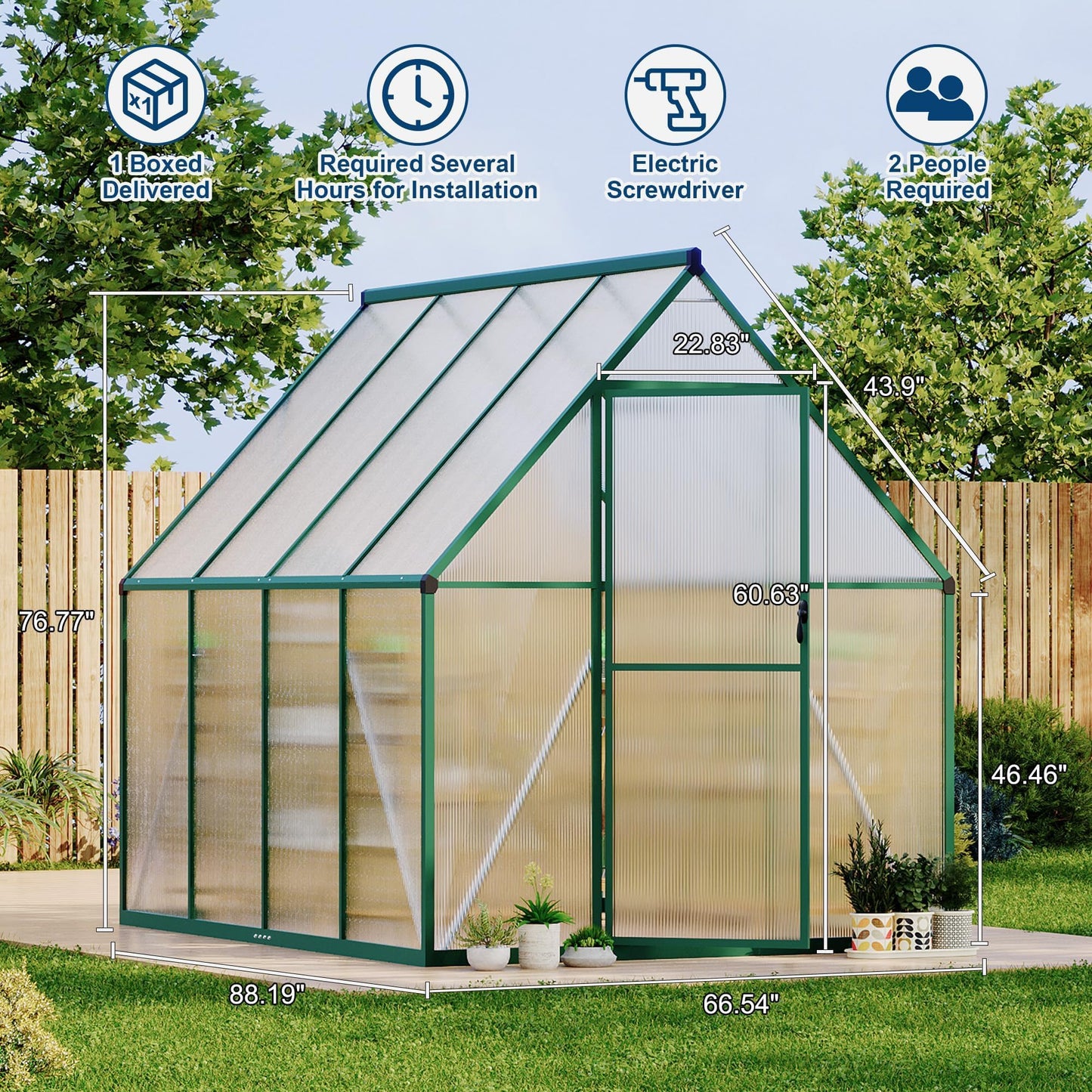 6x7 ft Heavy Duty Polycarbonate Walk-in Greenhouse with Reinforced Aluminum Frame, Adjustable Roof Vent, and UV Protection Panels for Outdoor Backyard Gardening and Year-Round Plant Care