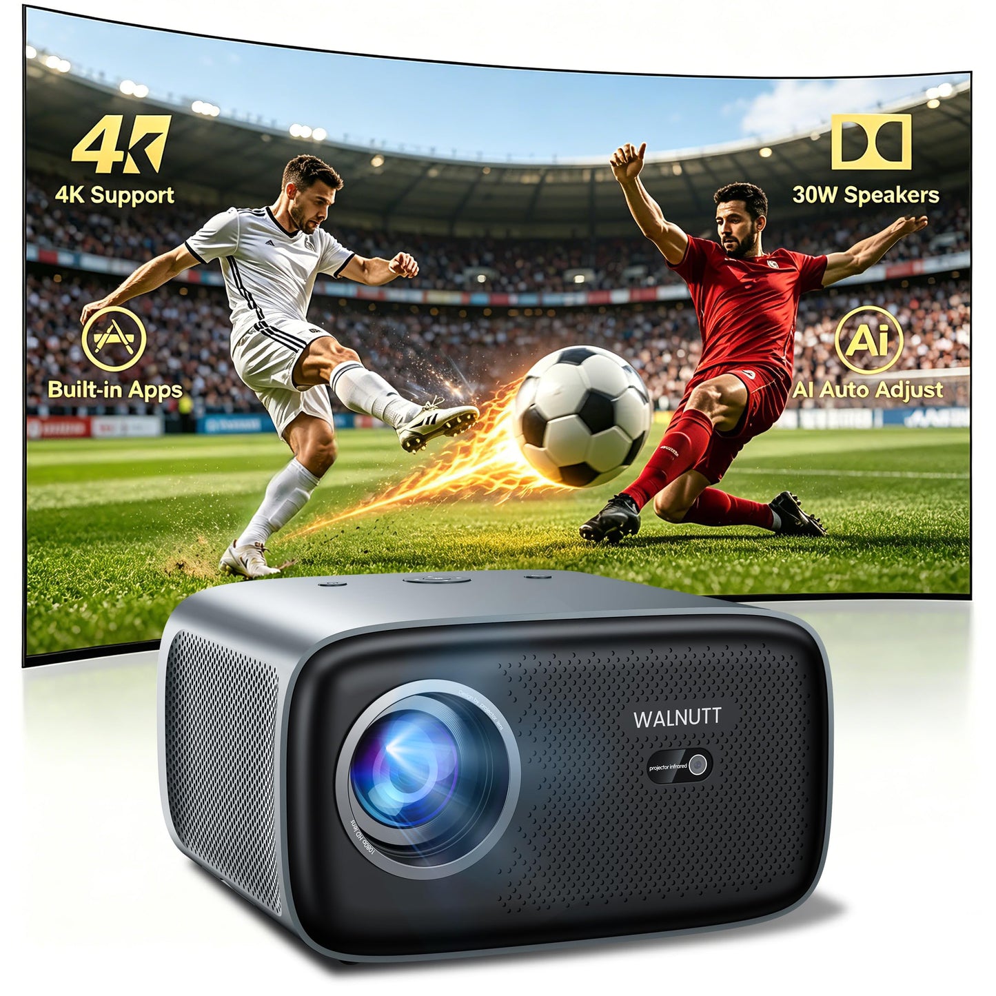 Walnutt 2000 ANSI Outdoor Movie Projector, Official Apps, 4K Home Theater