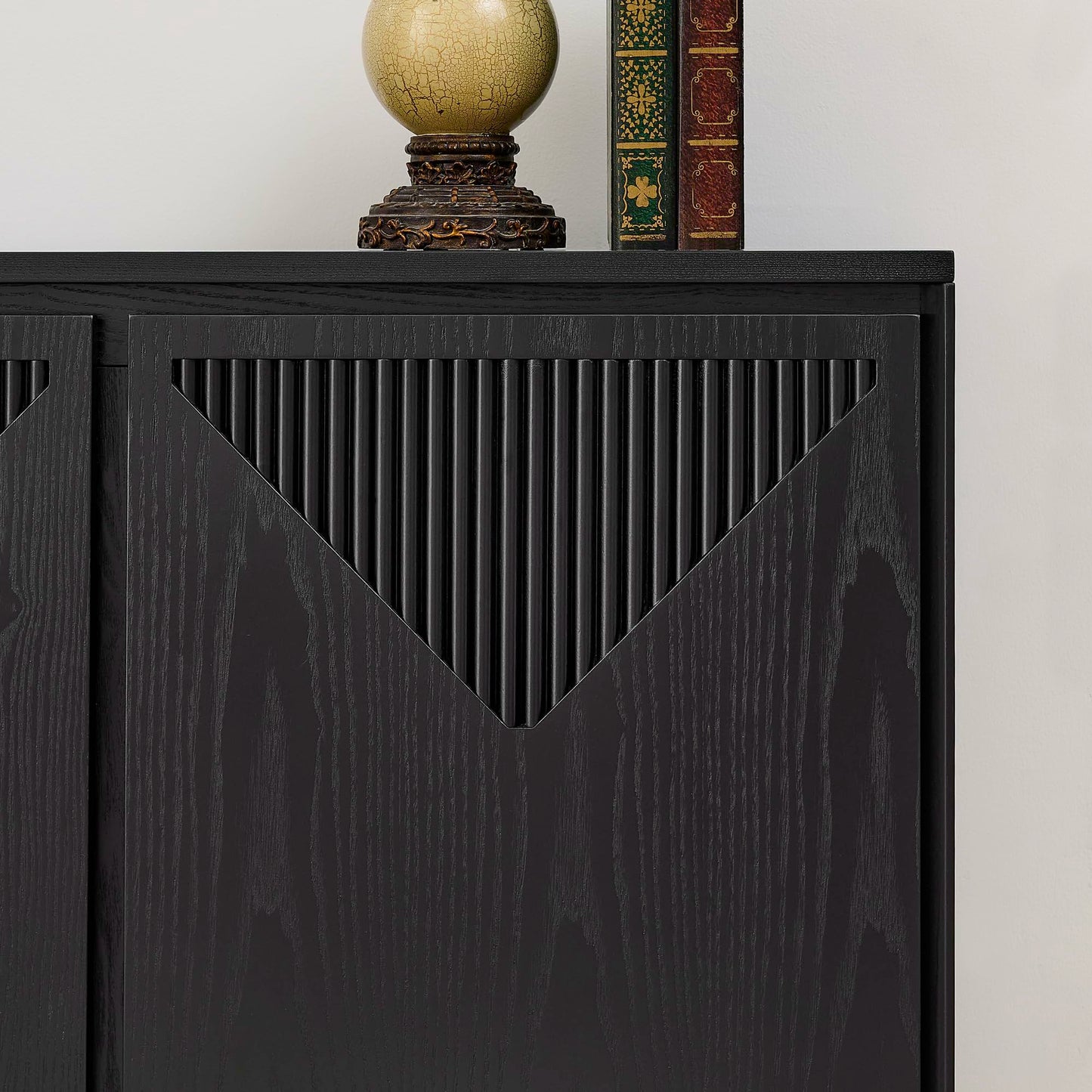 KEIKI 39" Mid Century Modern V-Shape Storage Cabinet, Buffet Cabinet with Storage, Narrow Side Cabinet with Outlet Holes for Living Room Entryway Hallway Kitchen, Coffee Bar, Black
