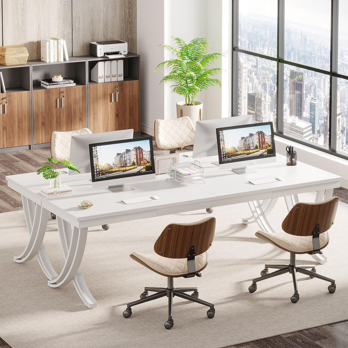 Tribesigns 6.5FT Conference Table for 6-8 People, 78 inch Long Rectangular Seminar Table with Strong Metal Frame, Business Furniture Boardroom Desk for Office Meeting Conference Room (1PC, White)