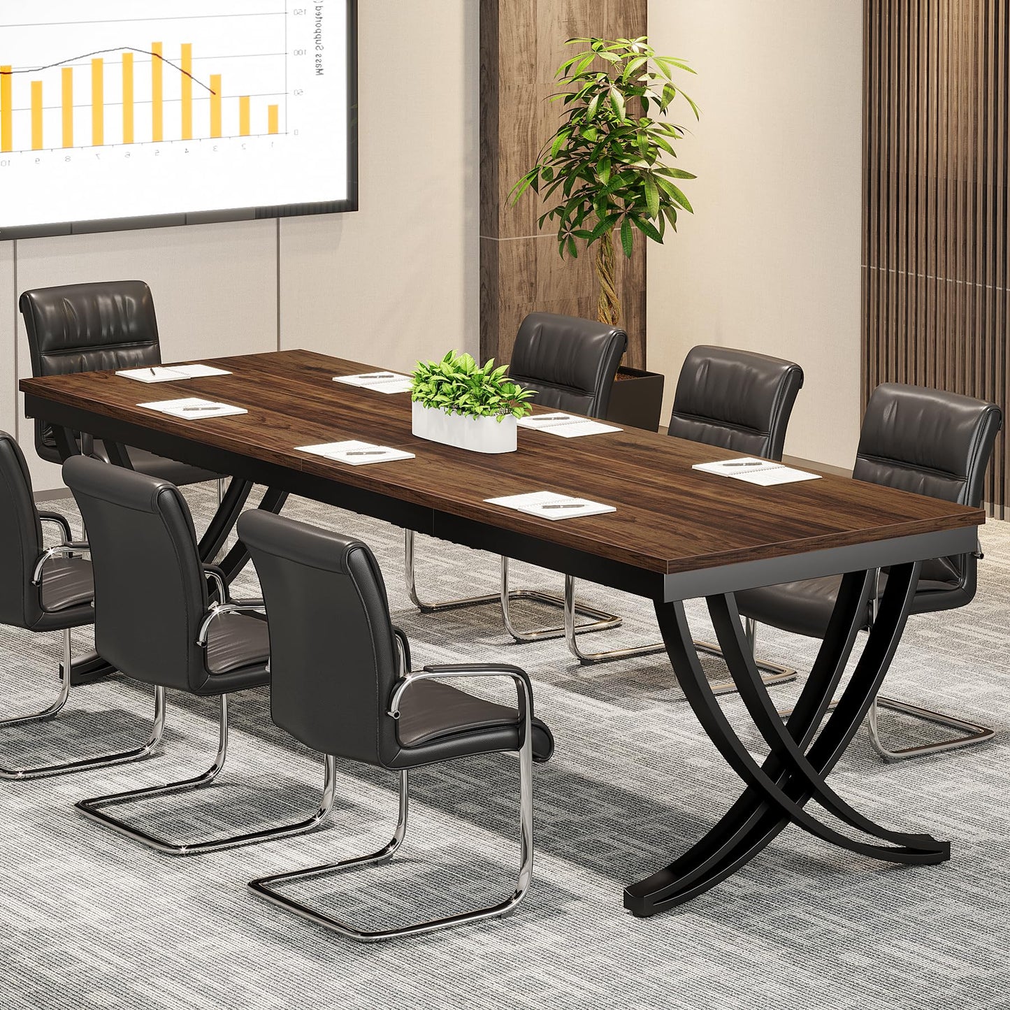 Tribesigns 6.5FT Conference Table for 6-8 People, 78 inch Long Rectangular Seminar Table with Strong Metal Frame, Business Boardroom Desk for Office Meeting Conference Room (1PC, Brown)