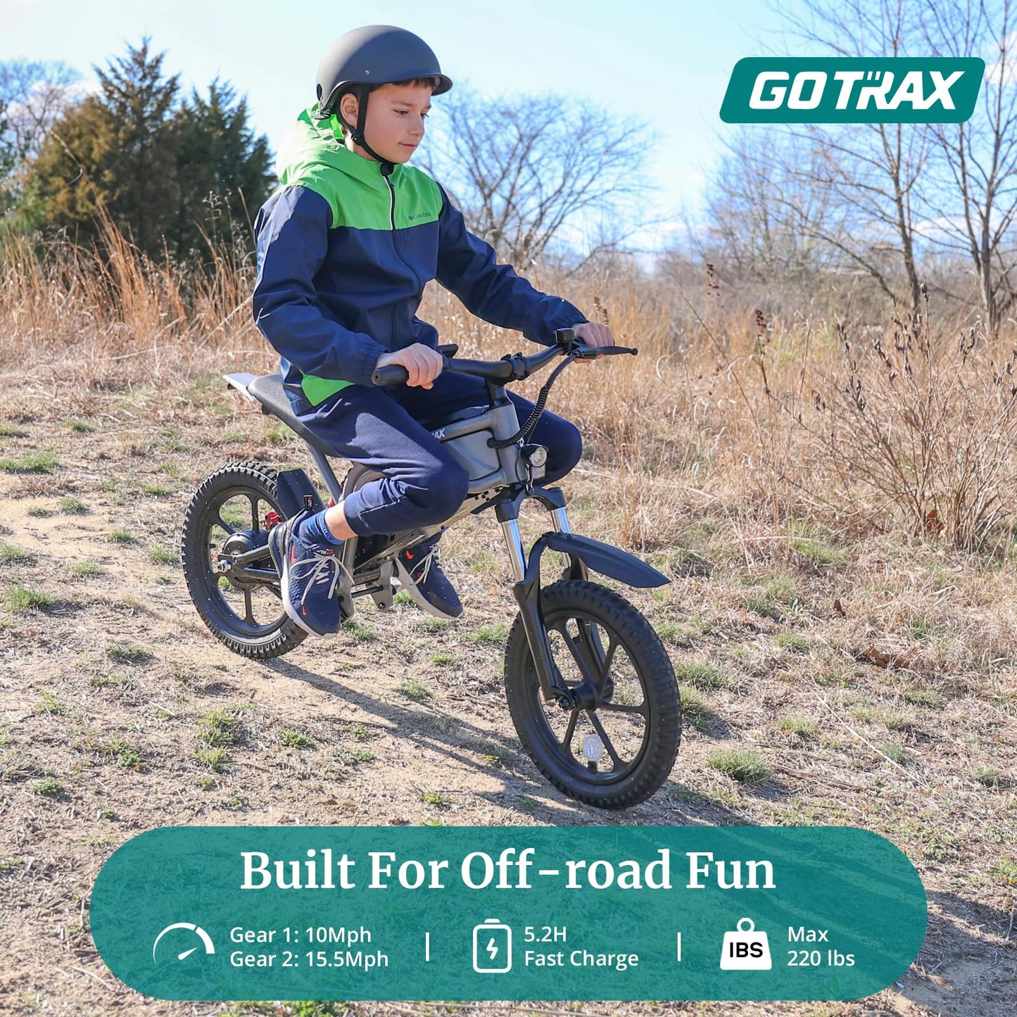 Gotrax Astra Electric Dirt Bike, 16" Pneumatic Tires, Max 16 Mile and 15.5Mph Speed Power by 300W Brushless Motor, Dual Suspension & Disc Brake, Electric Dirt Motorcycle for 47-67inch Height, Black