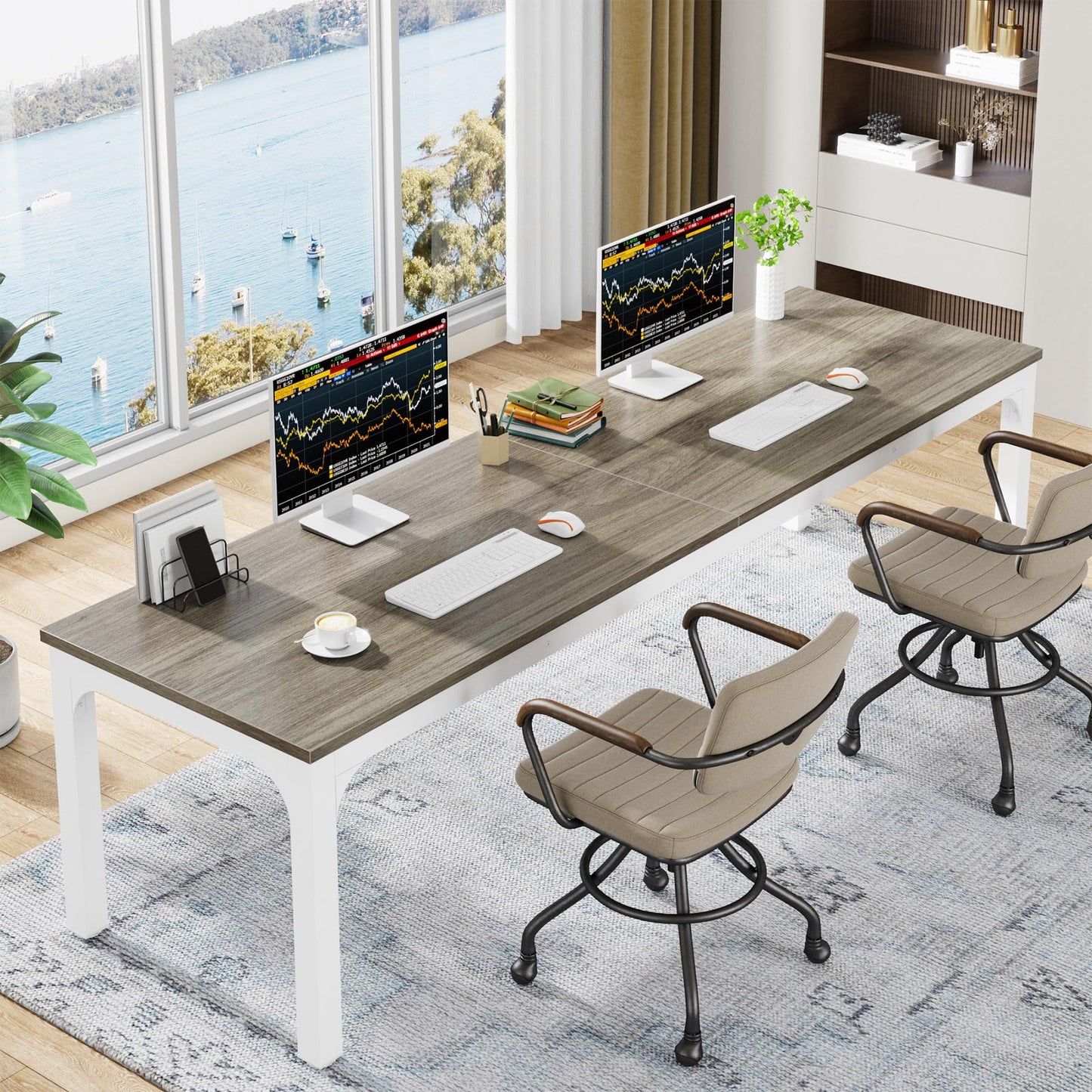 Tribesigns 78.7 Inches Extra Long Computer Desk 2 Person Desk, Double Long Desk, Workstaion for Home Office, Oak+White