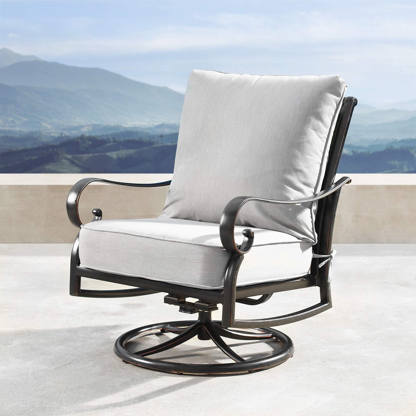 Oakland Living Aluminum 44 in. Round Fire Table Set Four Deep Seating Swivel Rockers, Fire Beads, Lid and Fabric Covers