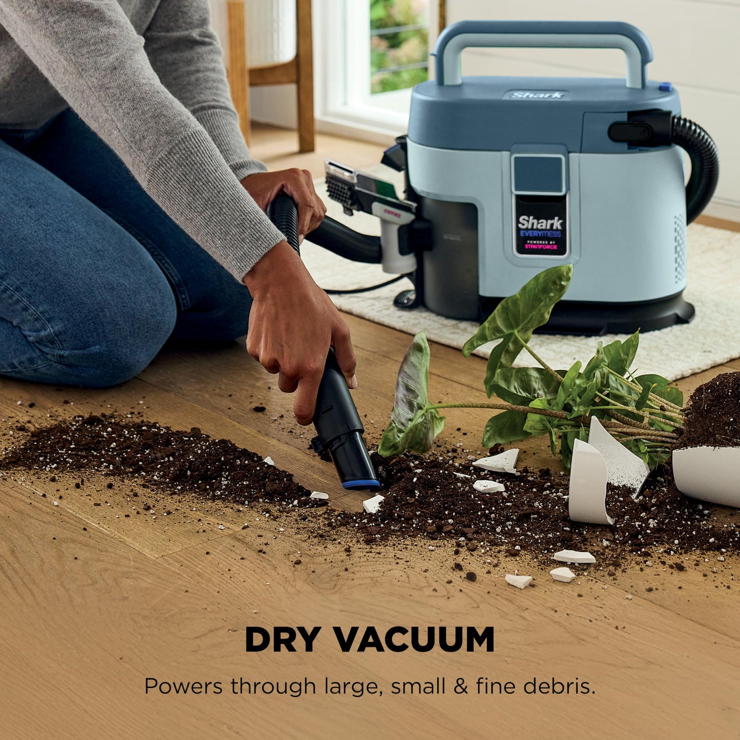 Shark EveryMess Ultra-Powerful 3-in-1 Wet Vac, Dry Vac, & Stain Eliminator with StainForce Technology, Perfect for Homes, Pets, and Cars, 3 Accessories and Cleaning Solution, Gray, VX101