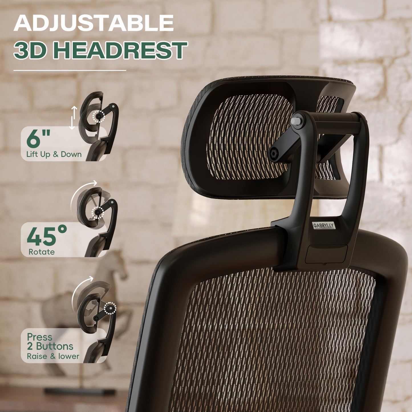 GABRYLLY Ergonomic Office Chair with Footrest, High Back Home Desk Chair - 3D Headrest, Flip-Up Arms, 135° Tilt and Wide Cushion, Heavy Duty Mesh Chairs for Task Computer Gaming, GYB01-FT