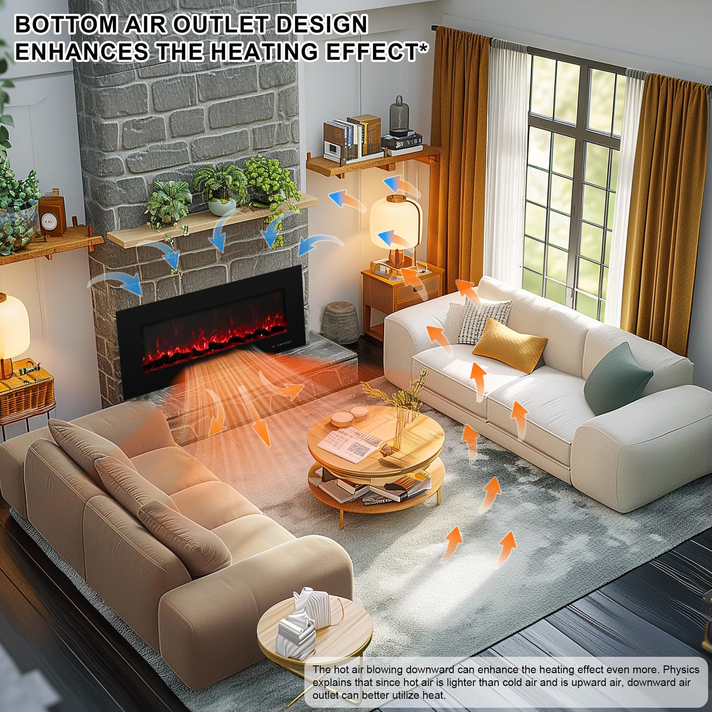 Dreamflame 50" Electric Fireplace, Recessed & Wall Mounted Fireplace Heater 13 * 13 Colors Flame &Fuel Bed w/5 Dimmer, Touchscreen &Remote Control Temp, Overheating Protect, Hardwired, 1500W, Black